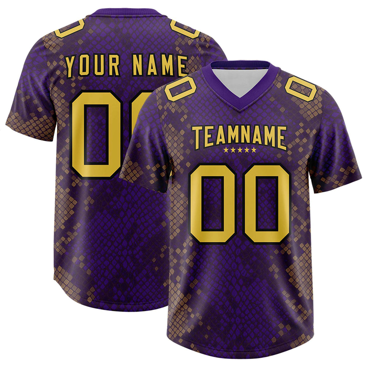 Custom Purple Personalized Snakeskin Graffiti Pattern Authentic American Football Jersey
