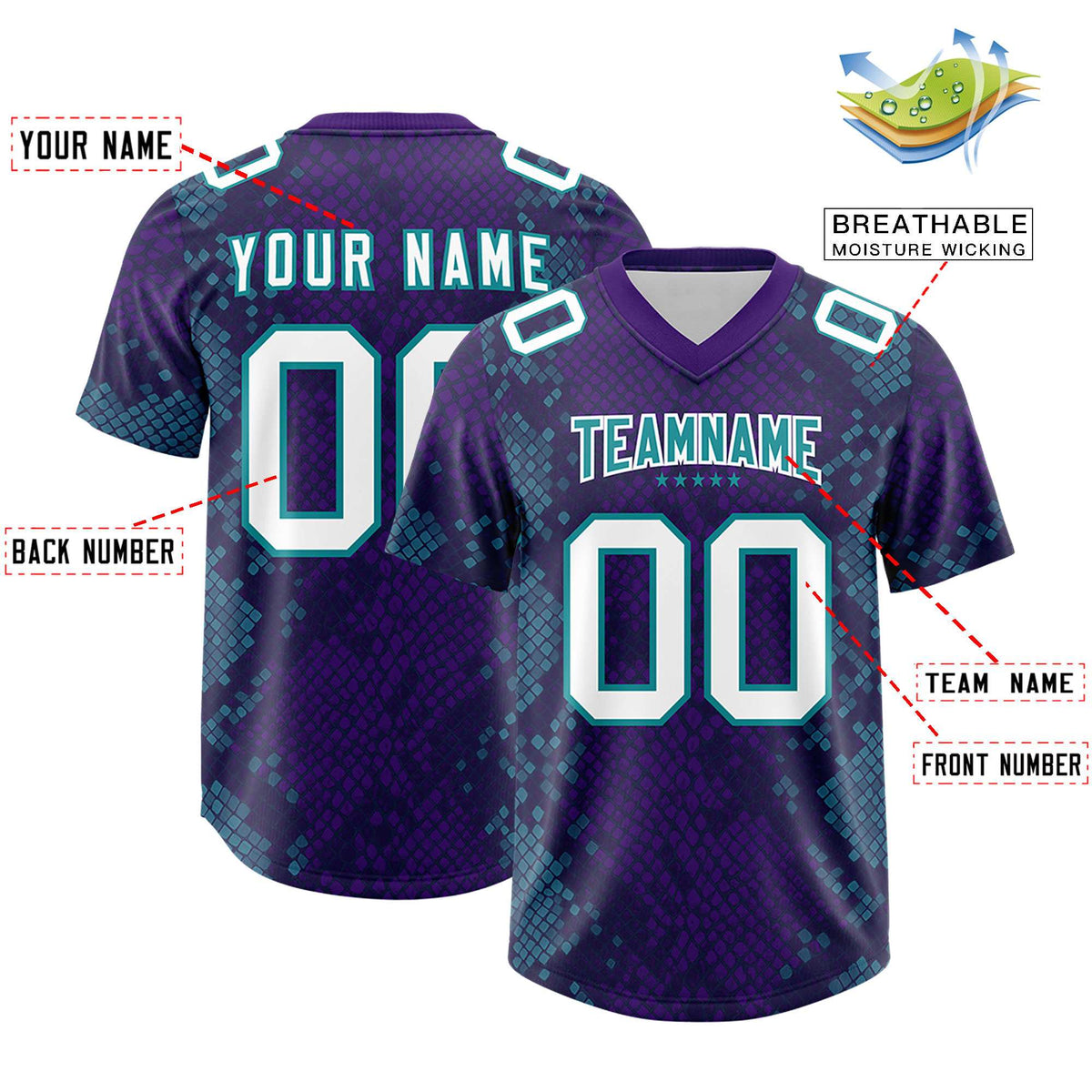 Custom Purple Personalized Snakeskin Graffiti Pattern Authentic American Football Jersey