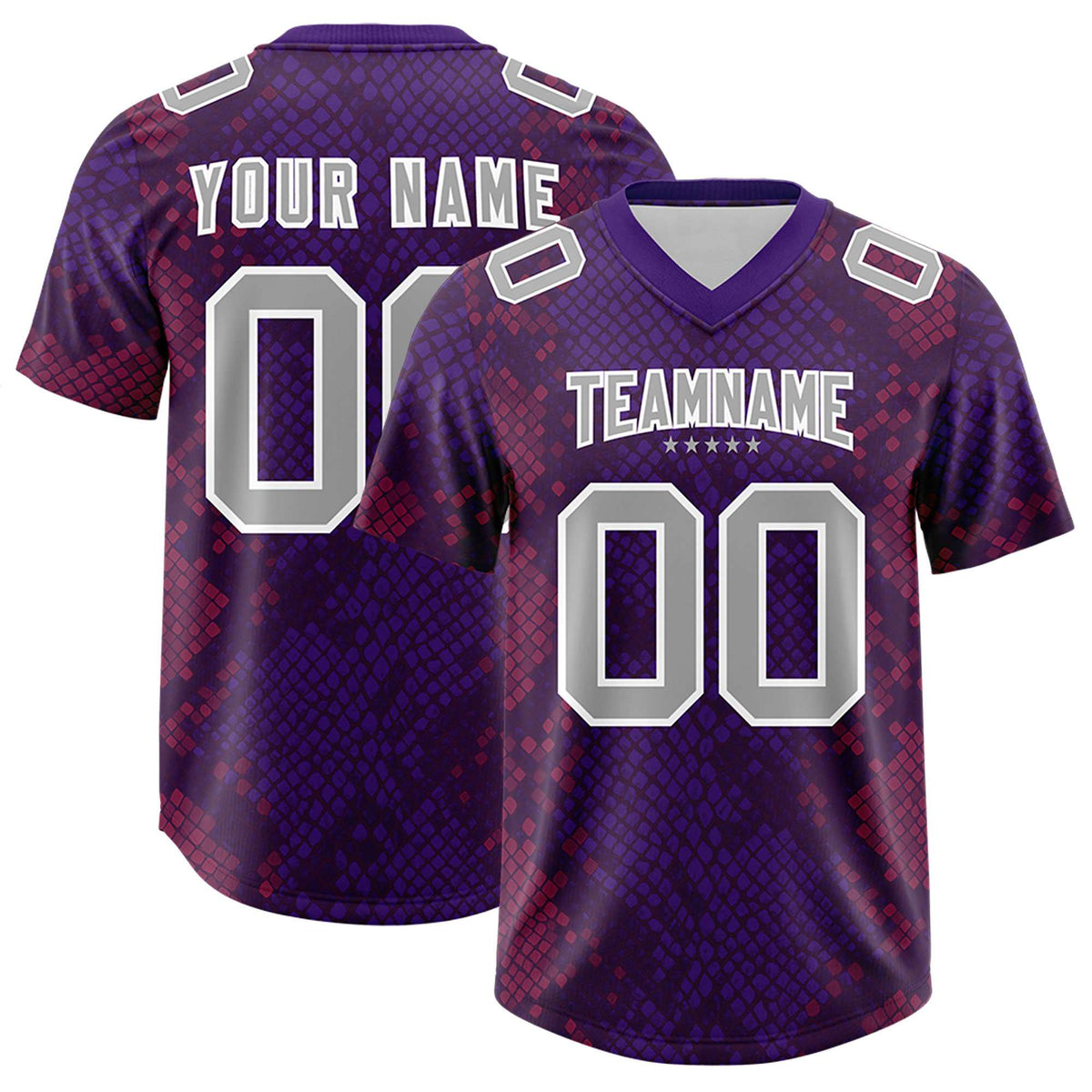 Custom Purple Personalized Snakeskin Graffiti Pattern Authentic American Football Jersey