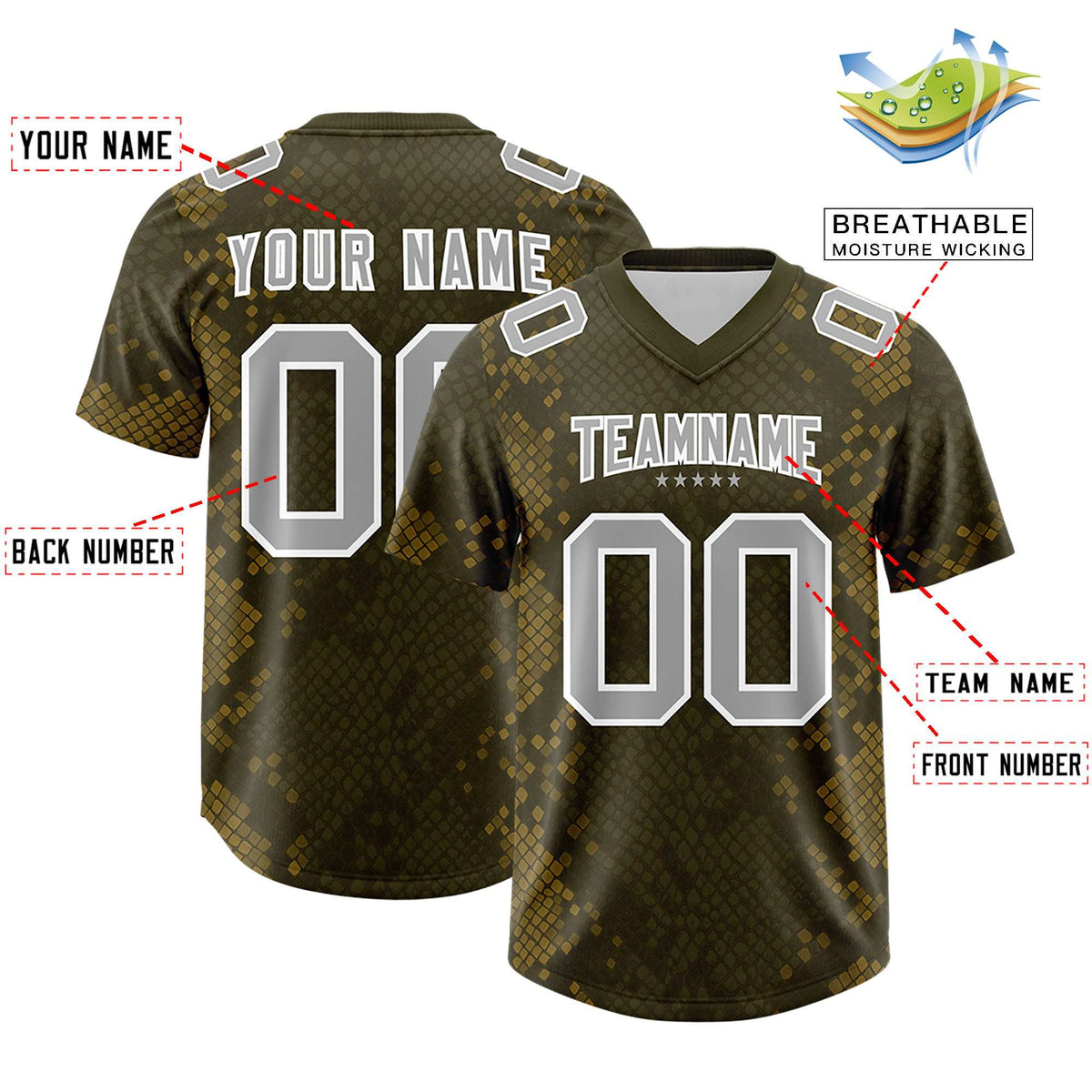 Custom Olive Personalized Snakeskin Graffiti Pattern Authentic American Football Jersey