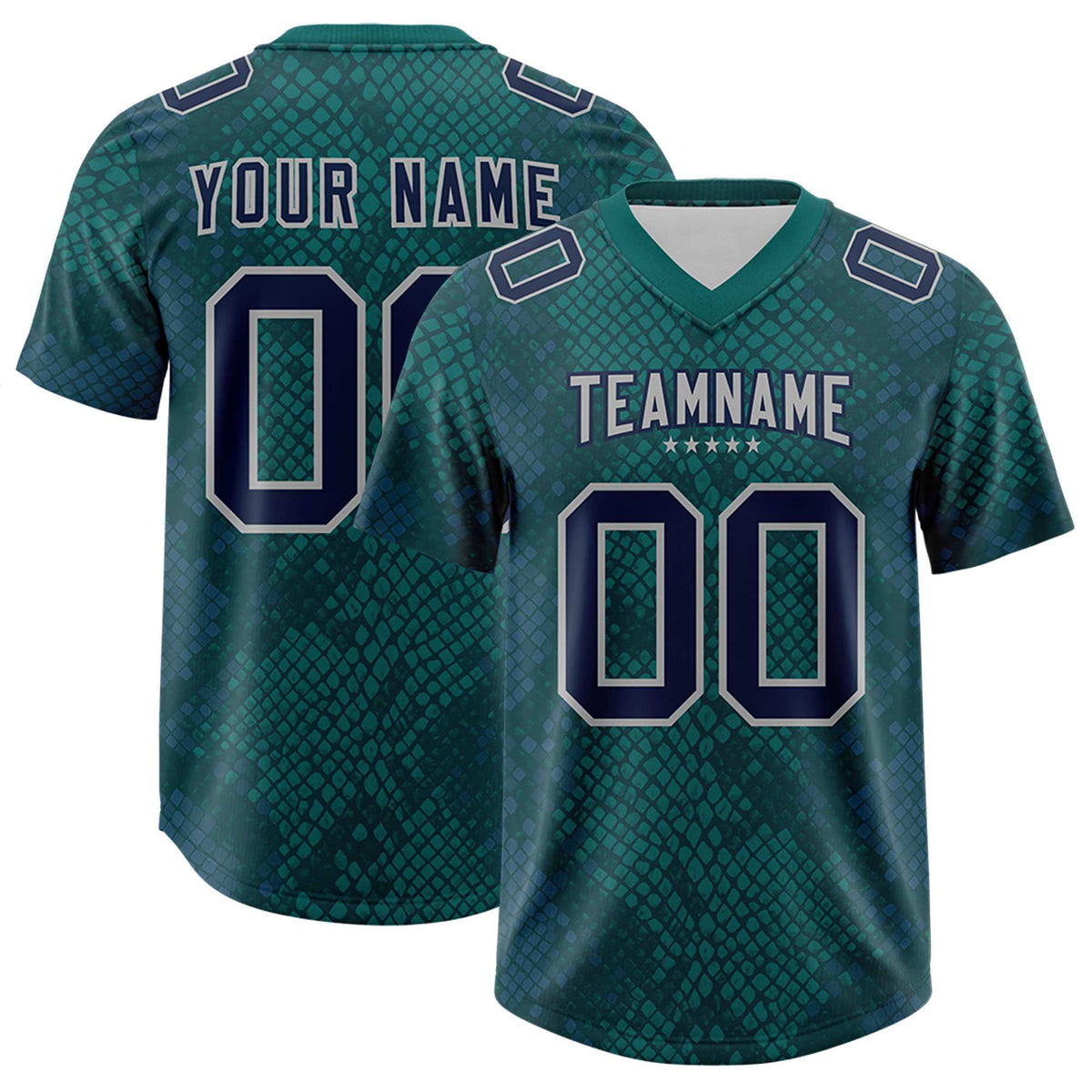 Custom Aqua Personalized Snakeskin Graffiti Pattern Authentic American Football Jersey