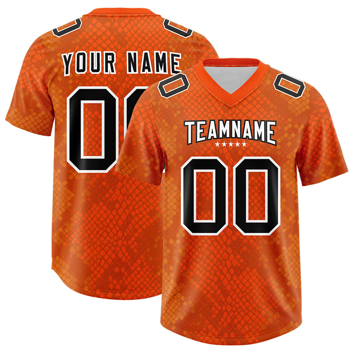 Custom Orange Personalized Snakeskin Graffiti Pattern Authentic American Football Jersey