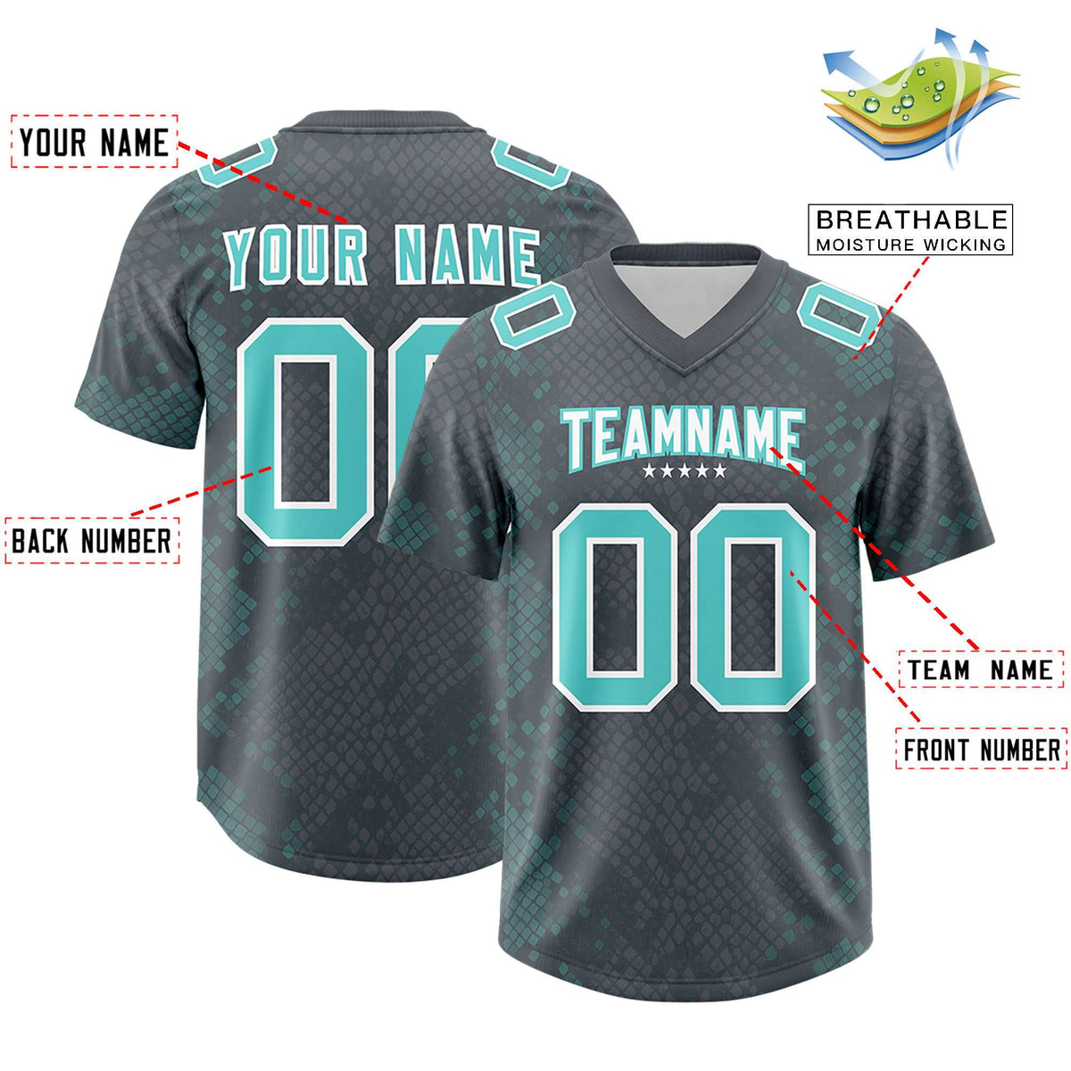 Custom Gray Personalized Snakeskin Graffiti Pattern Authentic American Football Jersey