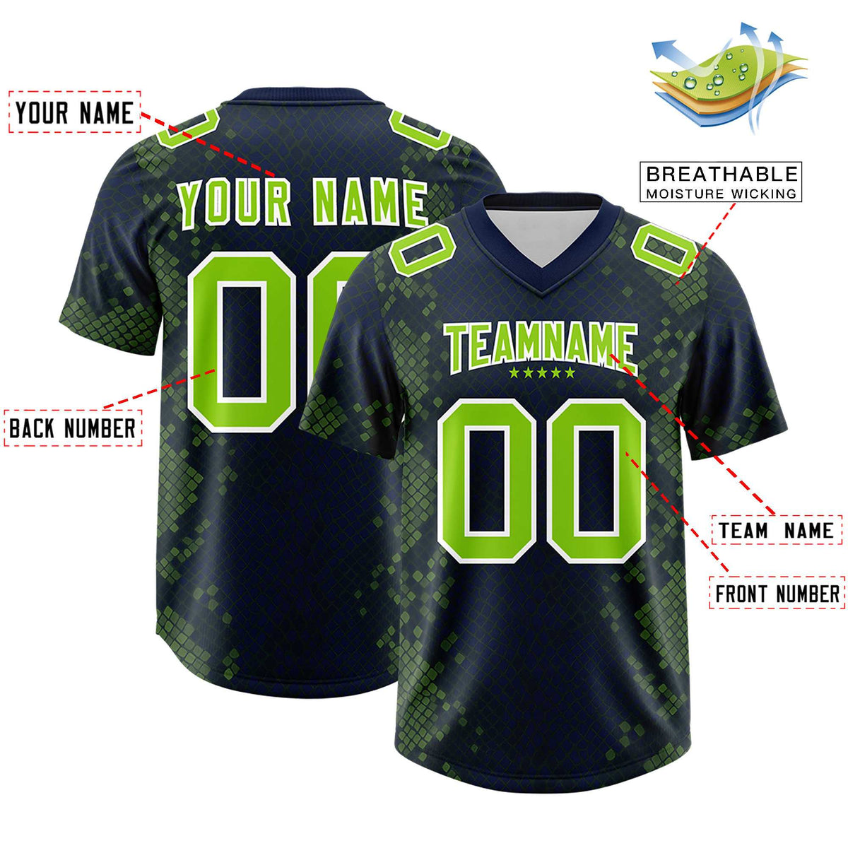 Custom Navy Personalized Snakeskin Graffiti Pattern Authentic American Football Jersey