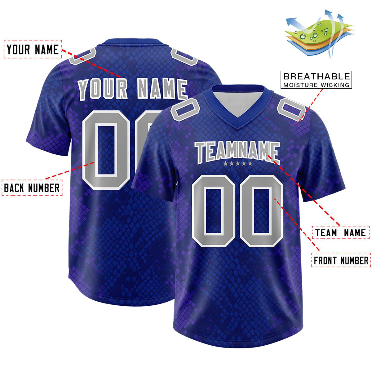 Custom Royal Personalized Snakeskin Graffiti Pattern Authentic American Football Jersey