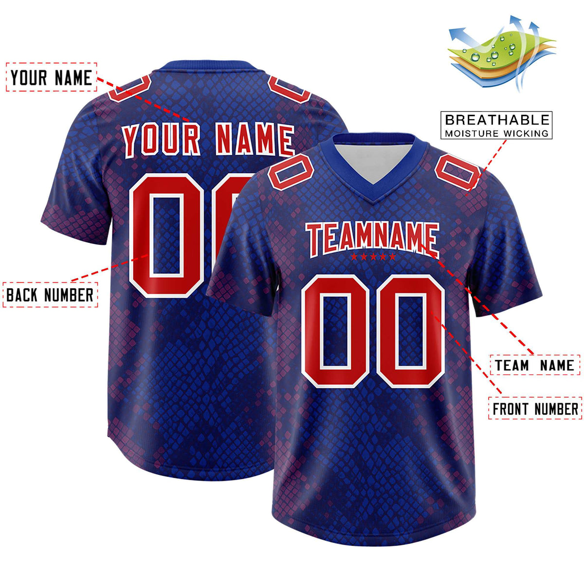 Custom Royal Personalized Snakeskin Graffiti Pattern Authentic American Football Jersey