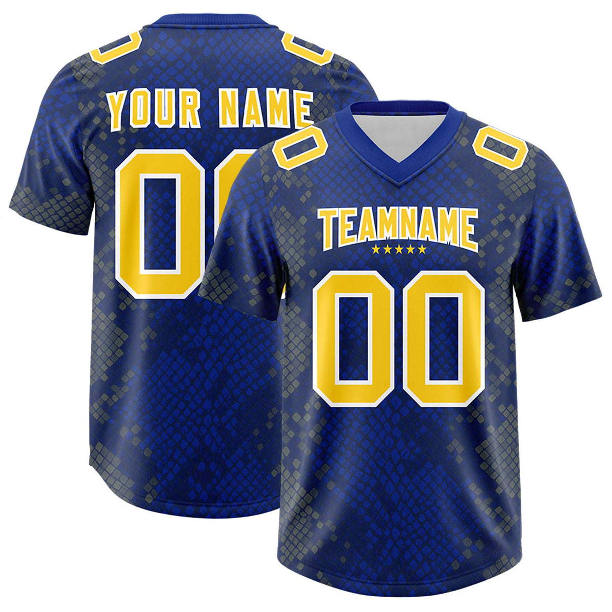 Custom Royal Personalized Snakeskin Graffiti Pattern Authentic American Football Jersey