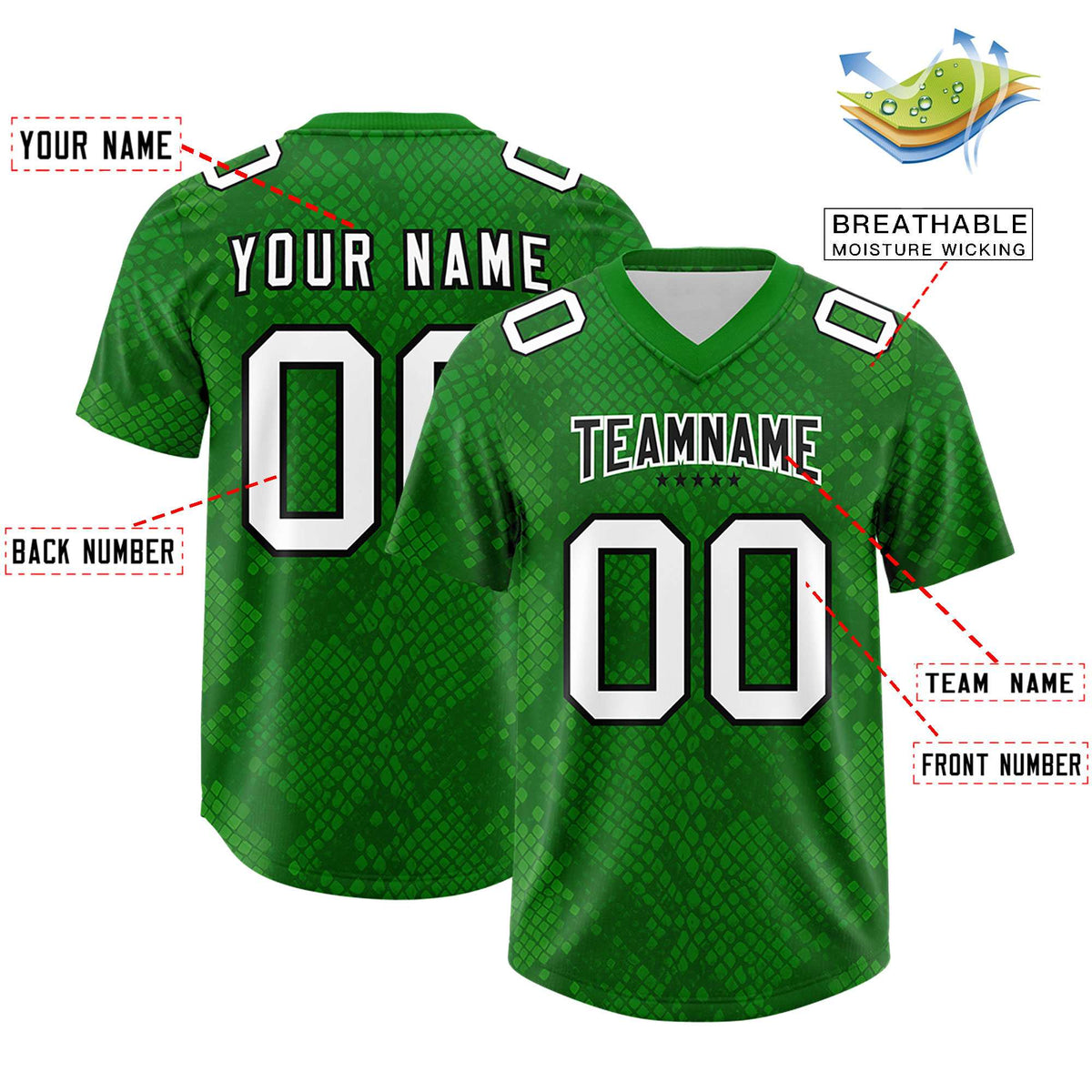 Custom Kelly Green Personalized Snakeskin Graffiti Pattern Authentic American Football Jersey