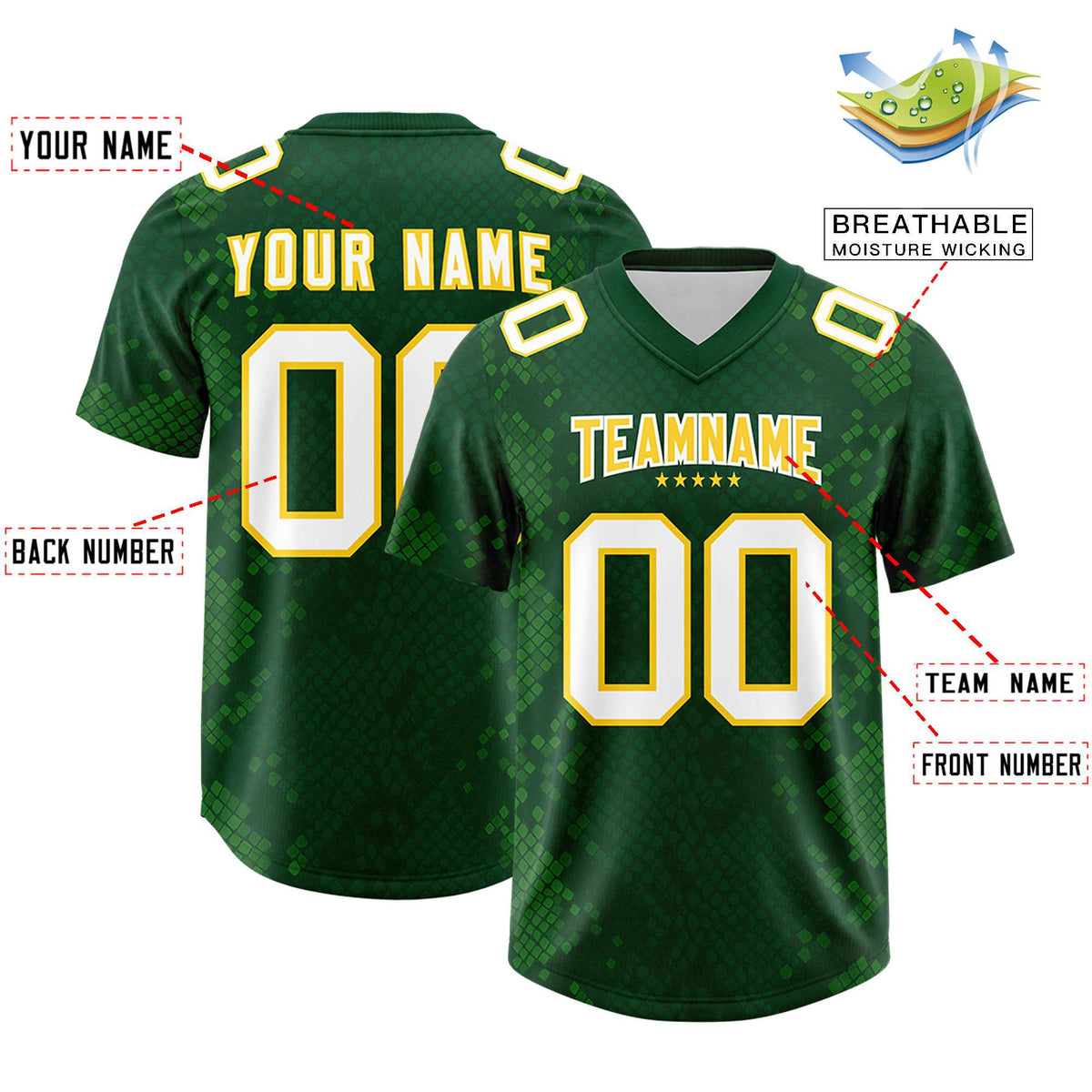 Custom Green Personalized Snakeskin Graffiti Pattern Authentic American Football Jersey