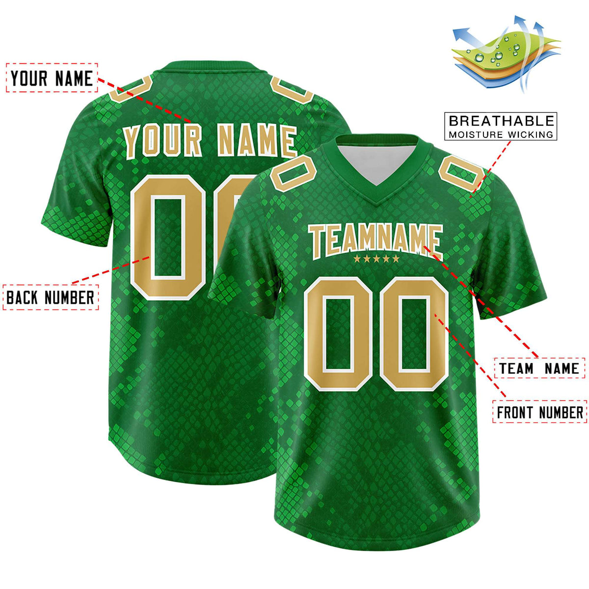 Custom Kelly Green Personalized Snakeskin Graffiti Pattern Authentic American Football Jersey