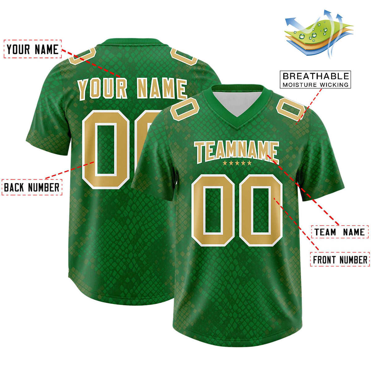 Custom Kelly Green Personalized Snakeskin Graffiti Pattern Authentic American Football Jersey