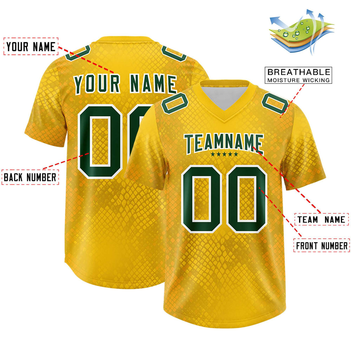 Custom Gold Personalized Snakeskin Graffiti Pattern Authentic American Football Jersey