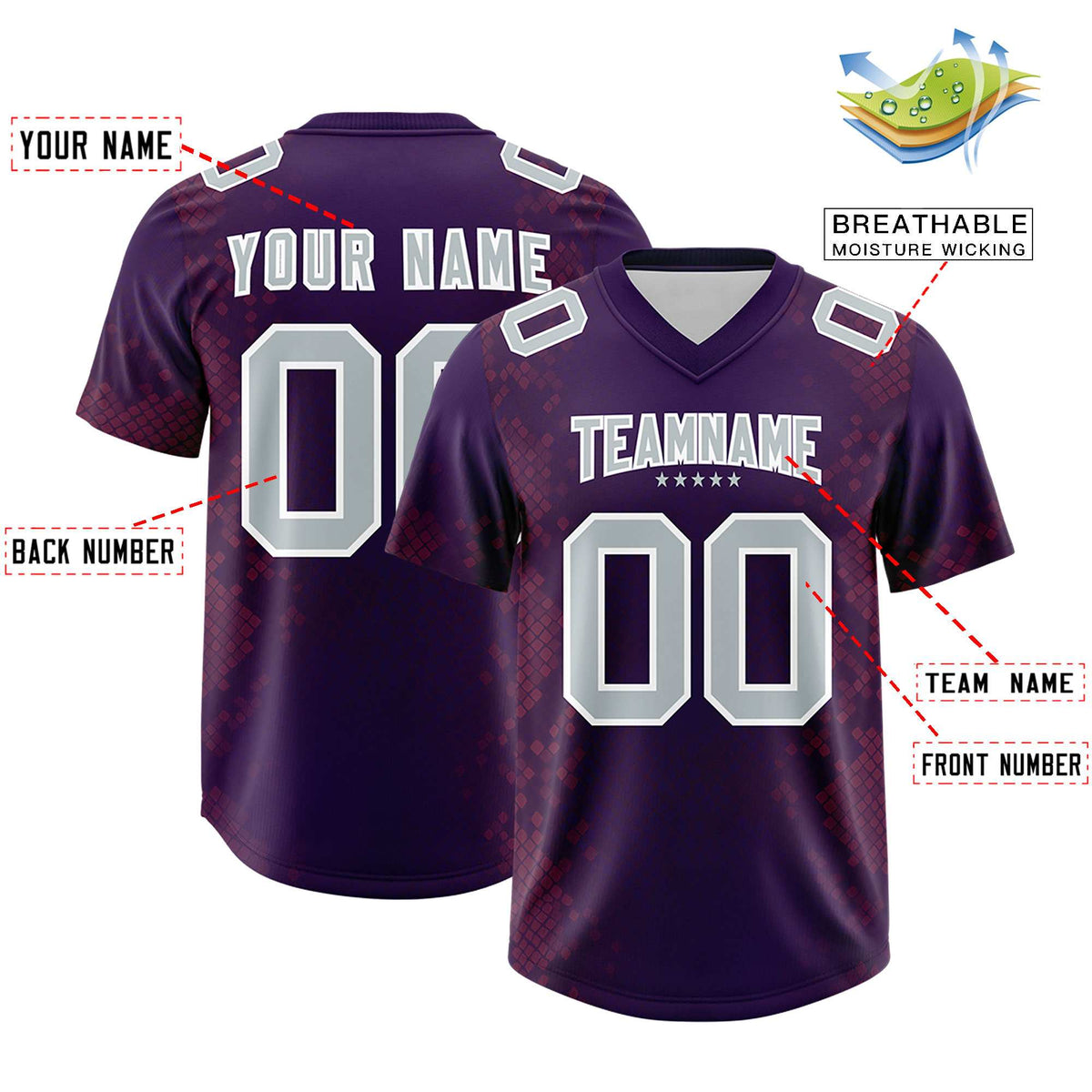 Custom Purple Personalized Snakeskin Graffiti Pattern Authentic American Football Jersey