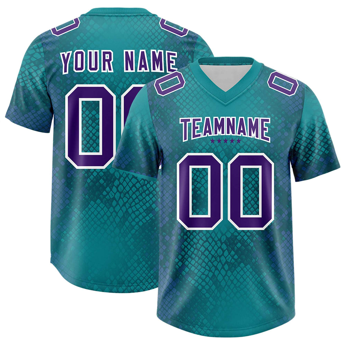 Custom Aqua Personalized Snakeskin Graffiti Pattern Authentic American Football Jersey