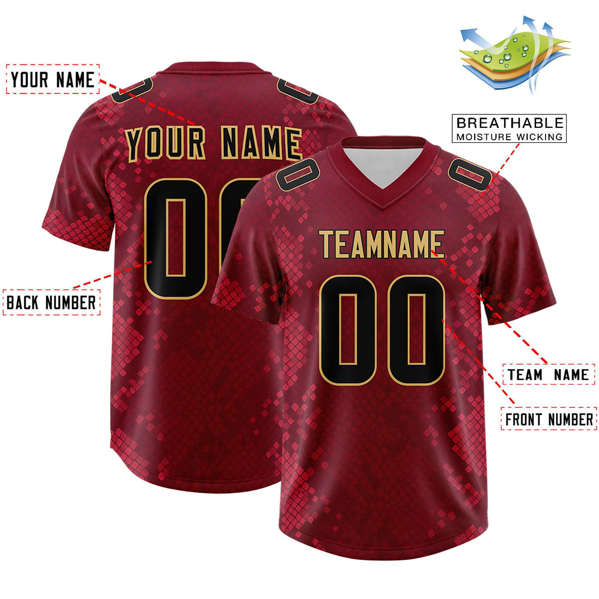 Custom Crimson Personalized Snakeskin Graffiti Pattern Authentic American Football Jersey