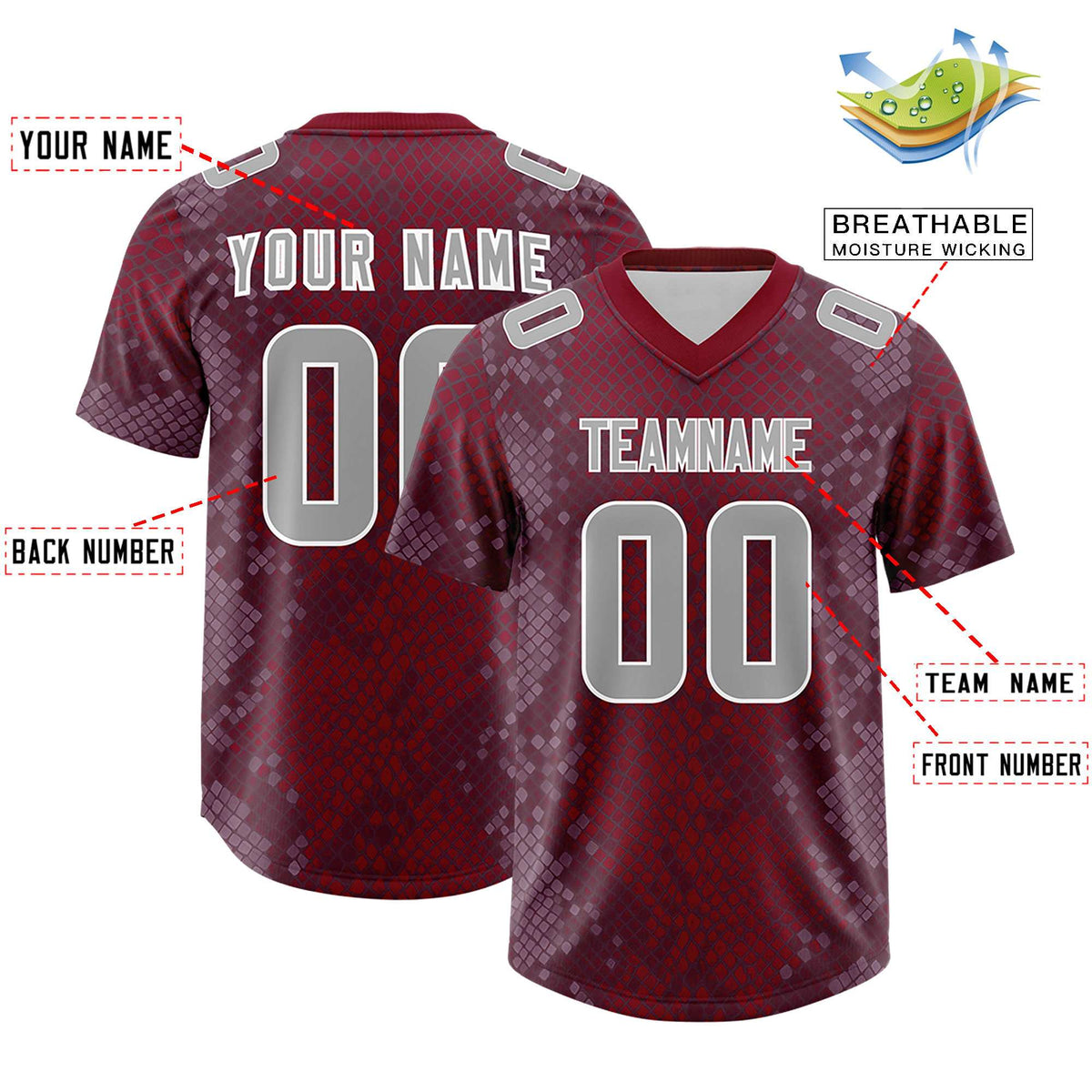 Custom Crimson Personalized Snakeskin Graffiti Pattern Authentic American Football Jersey