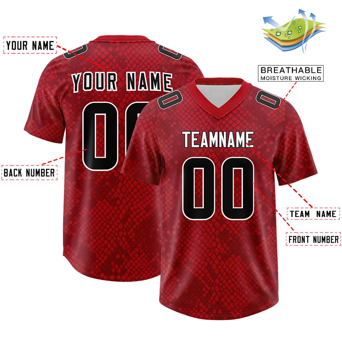 Custom Red Personalized Snakeskin Graffiti Pattern Authentic American Football Jersey