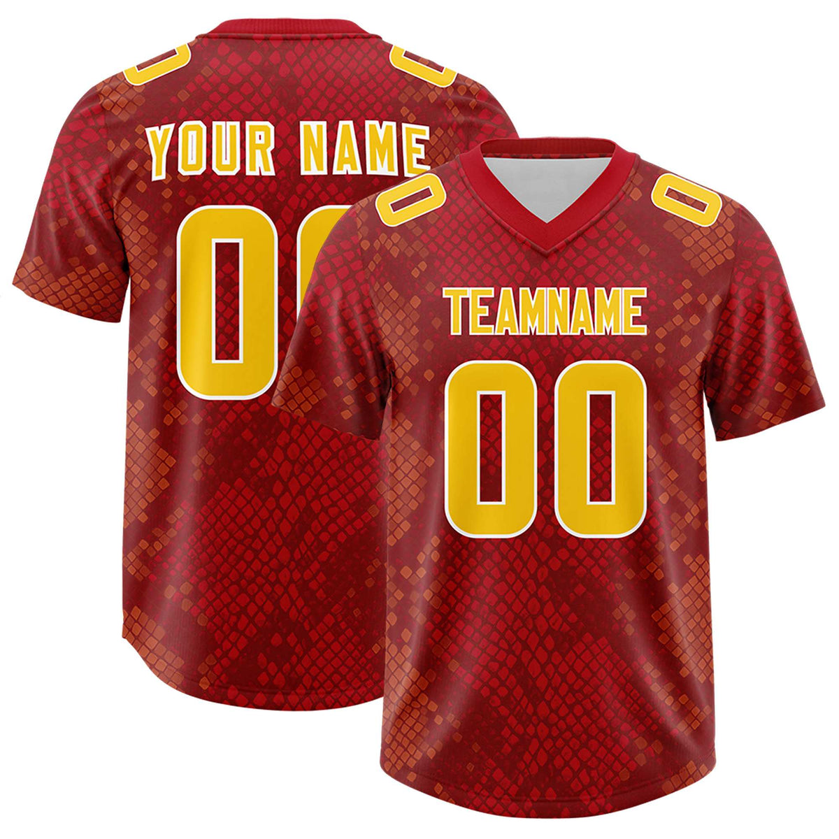 Custom Red Personalized Snakeskin Graffiti Pattern Authentic American Football Jersey