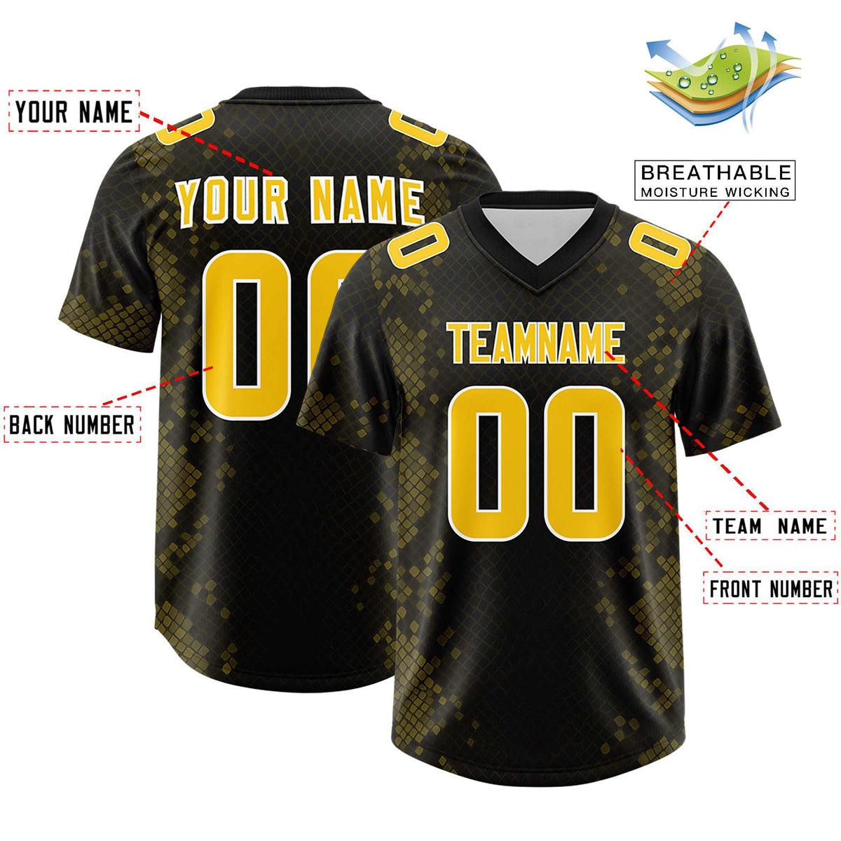 Custom Black Personalized Snakeskin Graffiti Pattern Authentic American Football Jersey