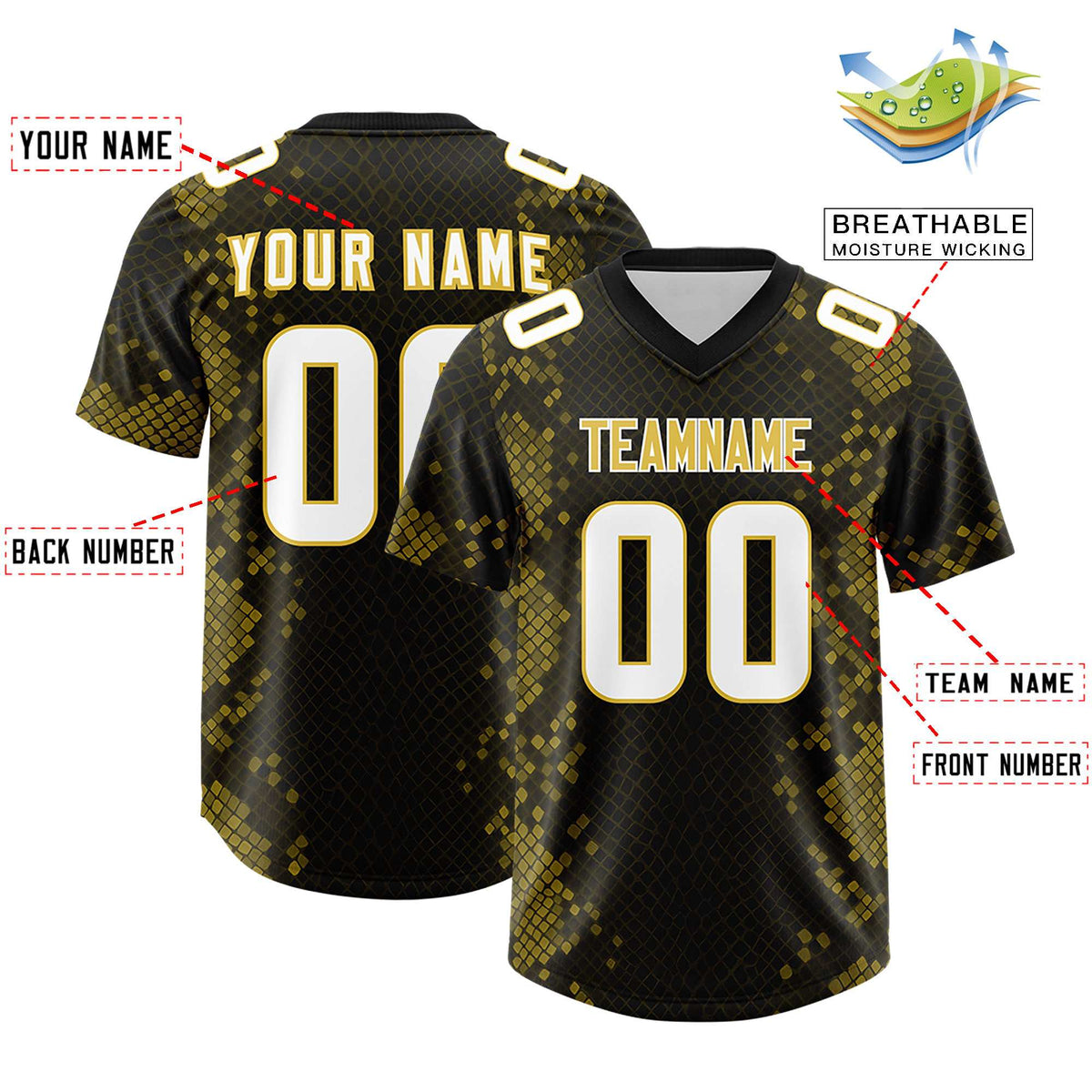 Custom Black Personalized Snakeskin Graffiti Pattern Authentic American Football Jersey