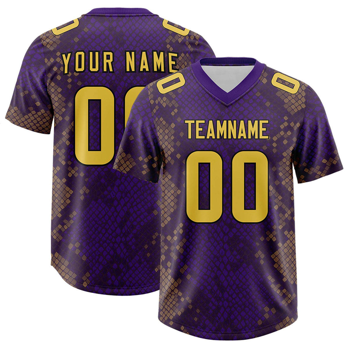 Custom Purple Personalized Snakeskin Graffiti Pattern Authentic American Football Jersey