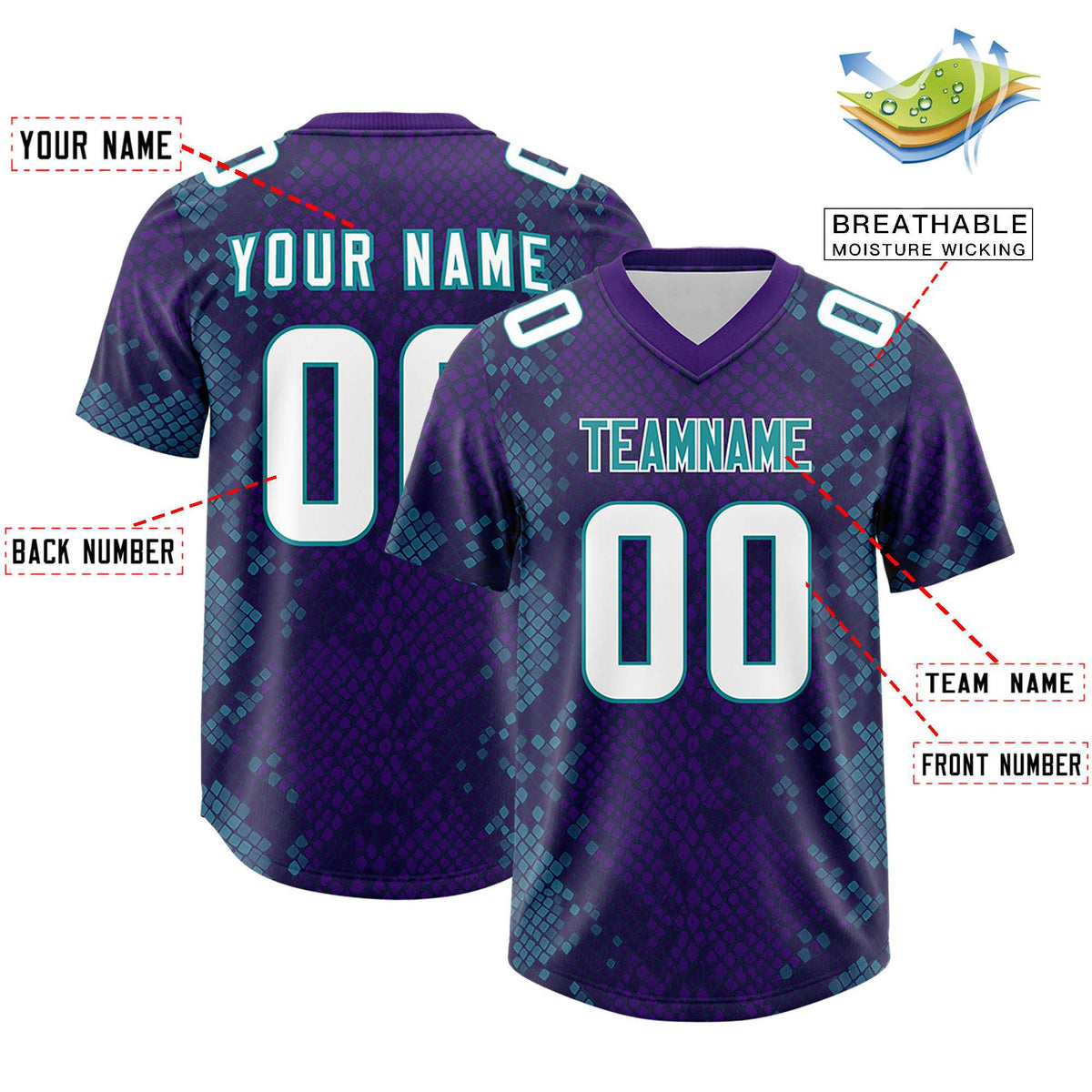 Custom Purple Personalized Snakeskin Graffiti Pattern Authentic American Football Jersey