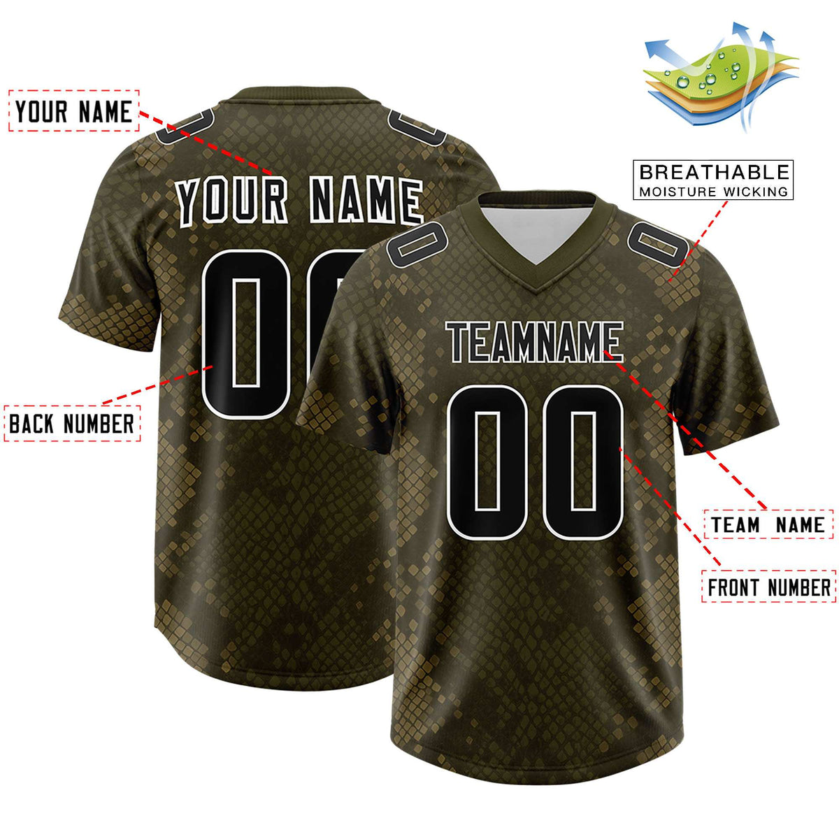 Custom Olive Personalized Snakeskin Graffiti Pattern Authentic American Football Jersey