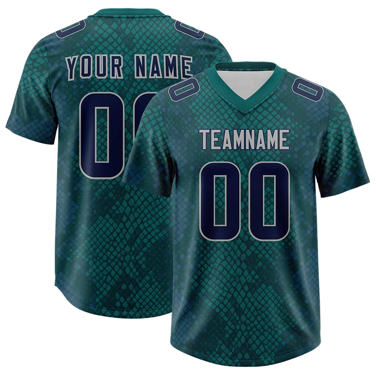 Custom Aqua Personalized Snakeskin Graffiti Pattern Authentic American Football Jersey