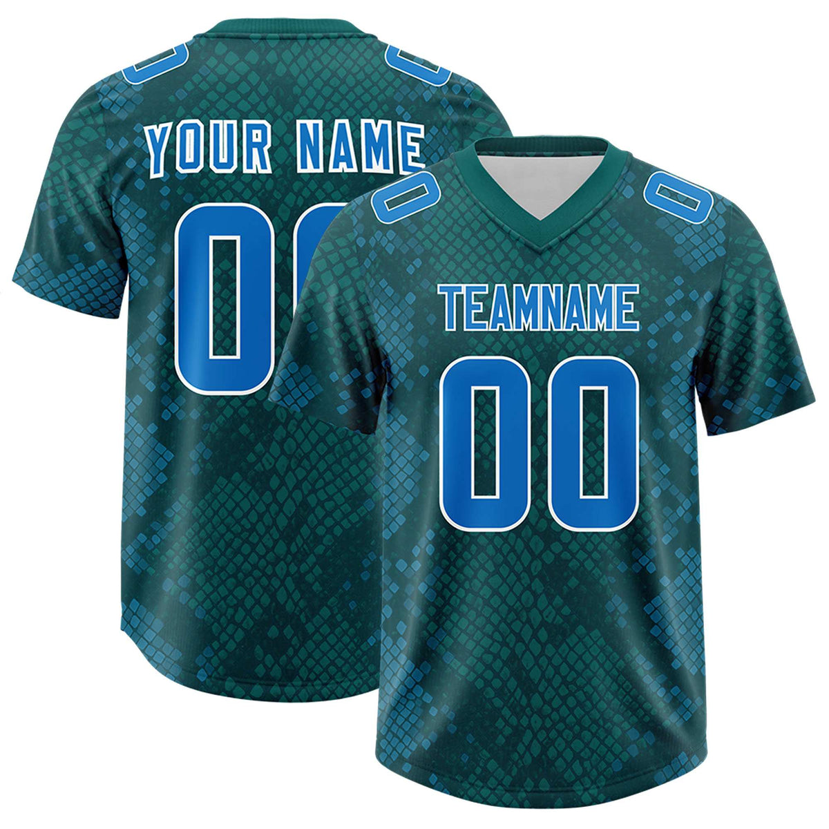 Custom Aqua Personalized Snakeskin Graffiti Pattern Authentic American Football Jersey