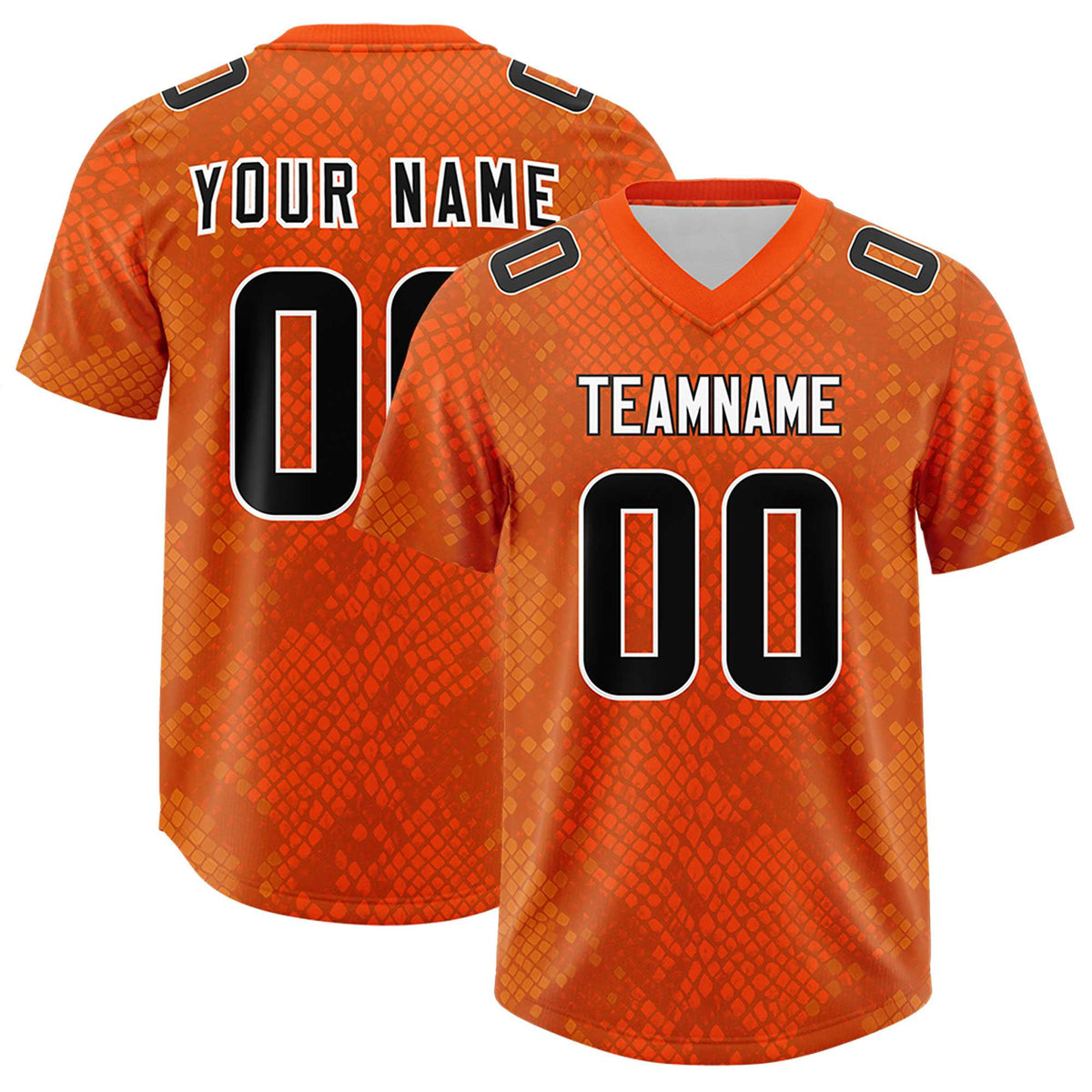 Custom Orange Personalized Snakeskin Graffiti Pattern Authentic American Football Jersey