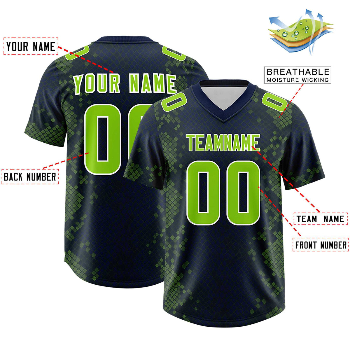 Custom Navy Personalized Snakeskin Graffiti Pattern Authentic American Football Jersey