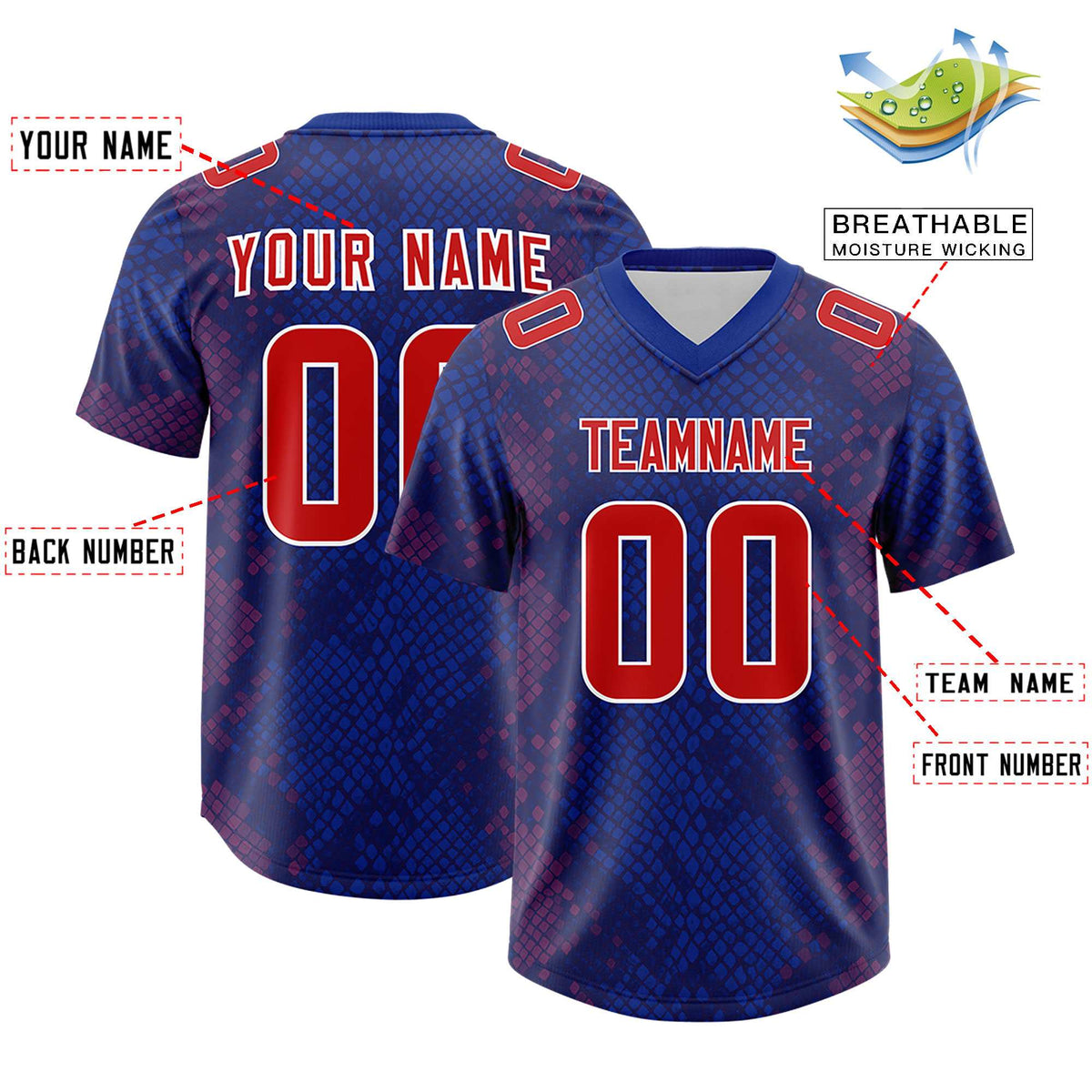 Custom Royal Personalized Snakeskin Graffiti Pattern Authentic American Football Jersey