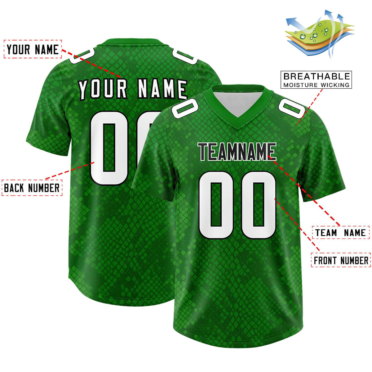 Custom Kelly Green Personalized Snakeskin Graffiti Pattern Authentic American Football Jersey