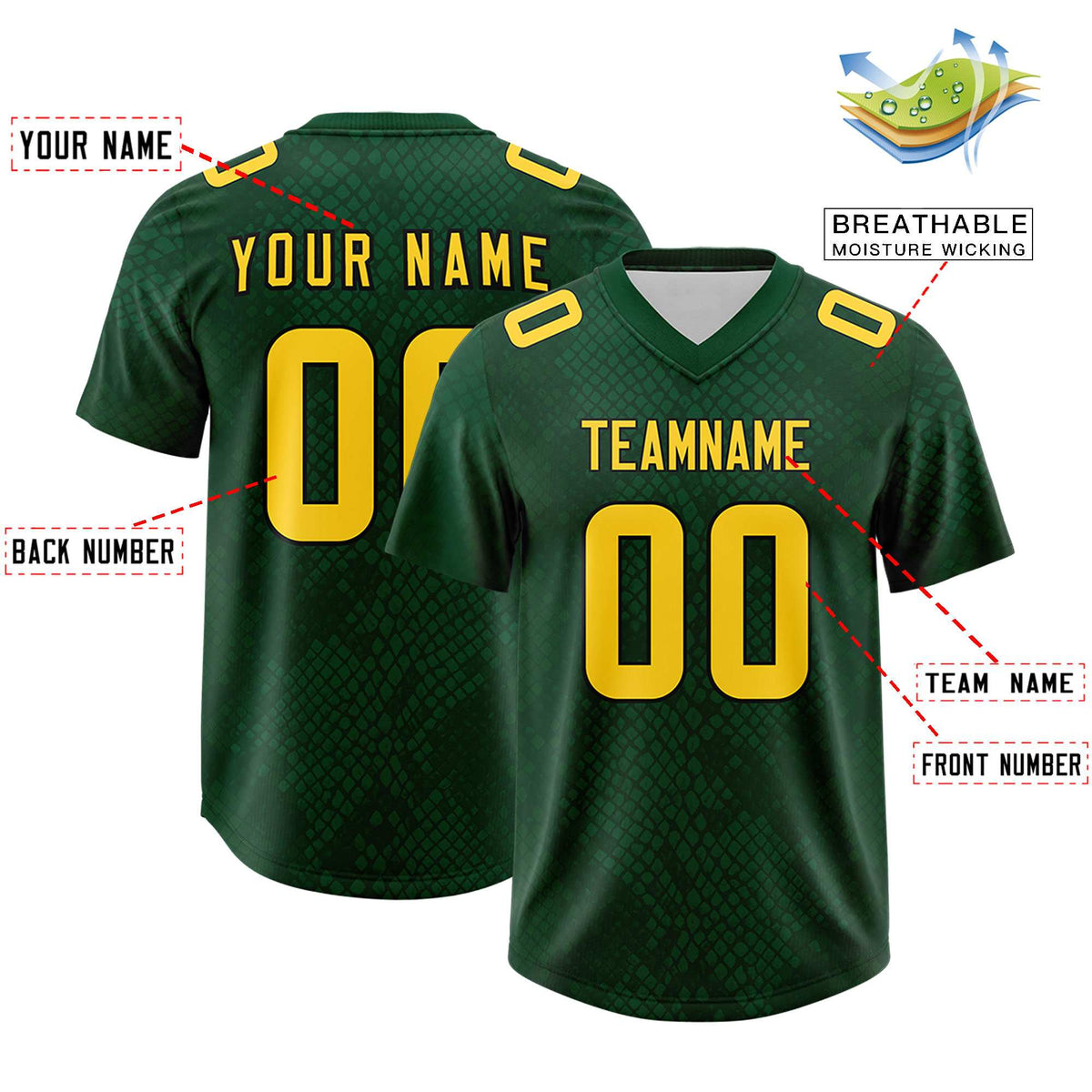 Custom Green Personalized Snakeskin Graffiti Pattern Authentic American Football Jersey