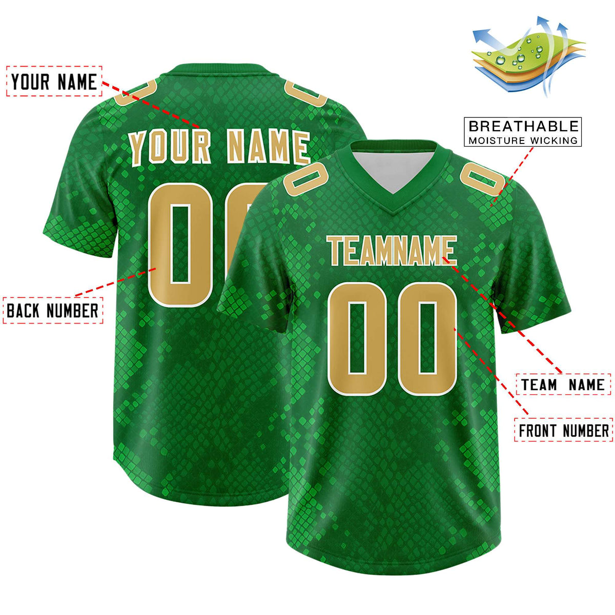 Custom Kelly Green Personalized Snakeskin Graffiti Pattern Authentic American Football Jersey
