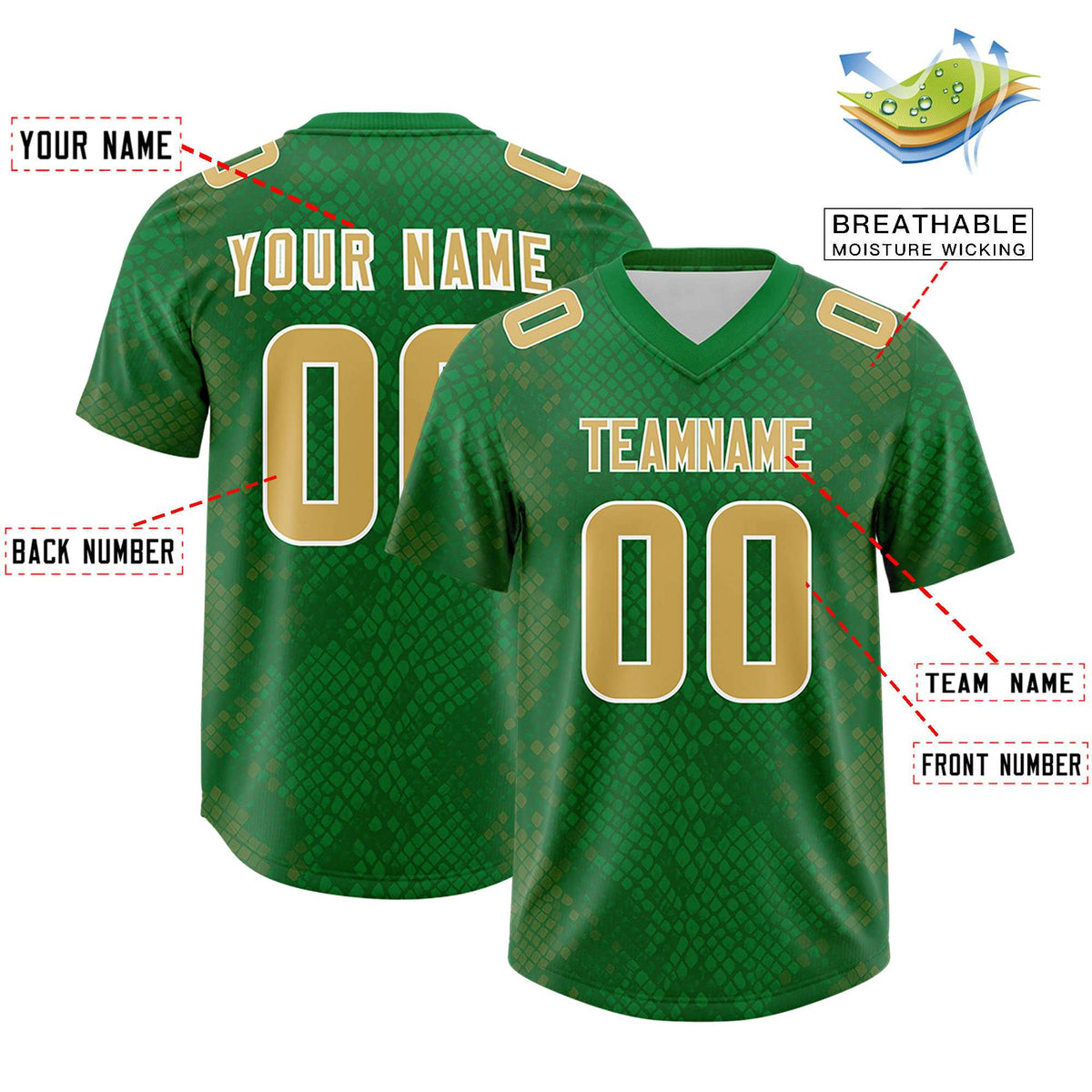Custom Kelly Green Personalized Snakeskin Graffiti Pattern Authentic American Football Jersey