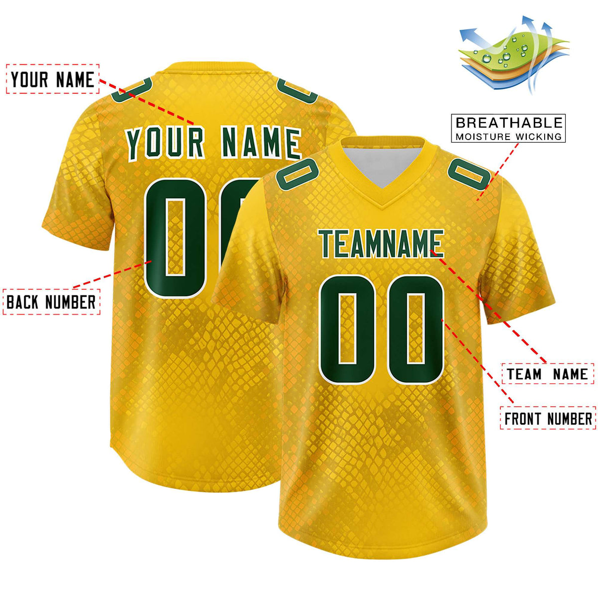 Custom Gold Personalized Snakeskin Graffiti Pattern Authentic American Football Jersey