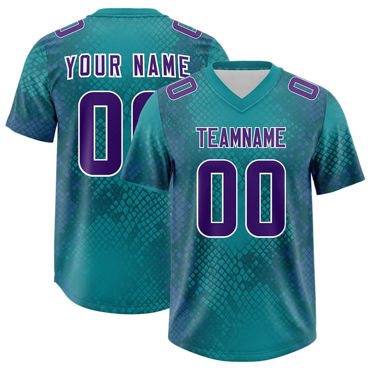 Custom Aqua Personalized Snakeskin Graffiti Pattern Authentic American Football Jersey