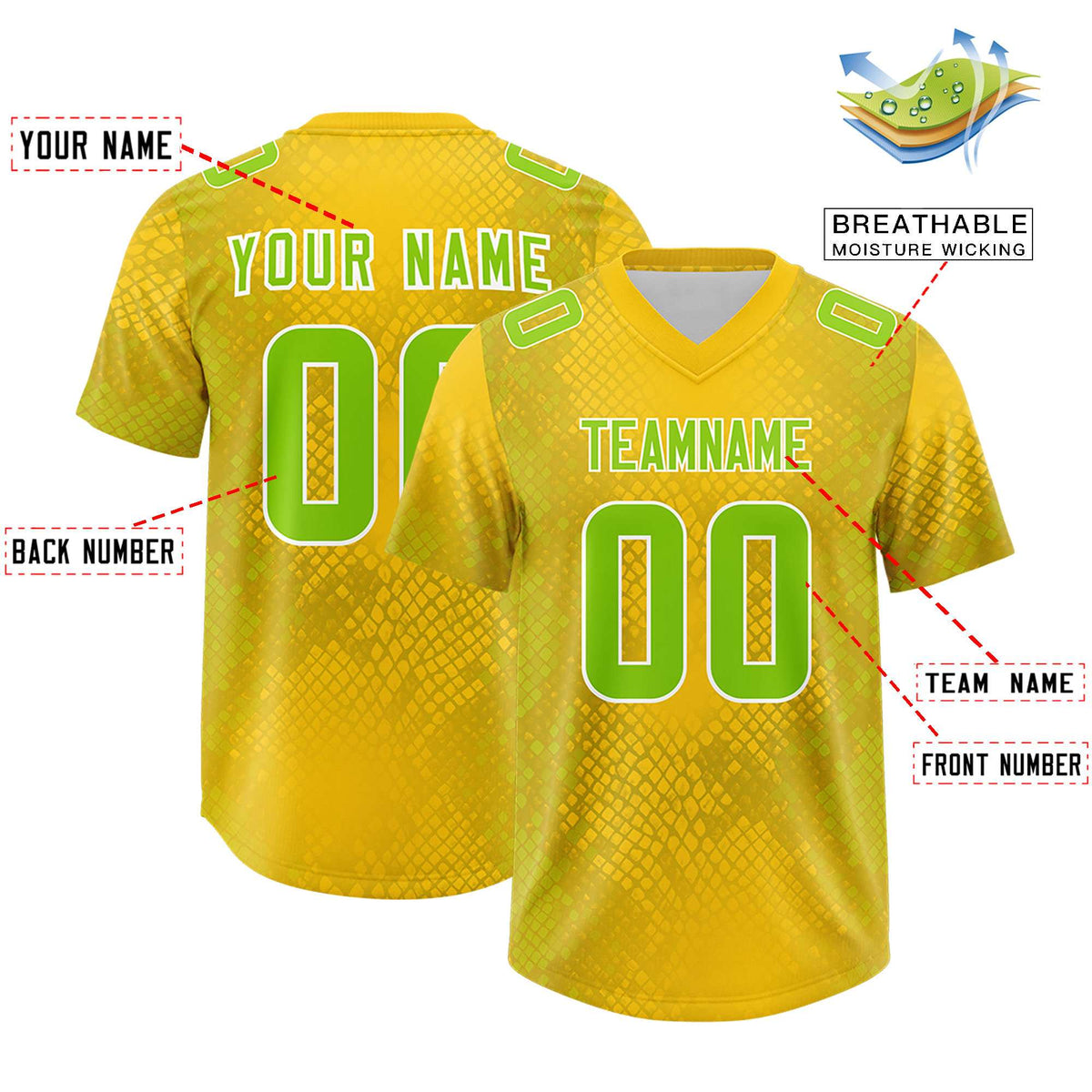 Custom Gold Personalized Snakeskin Graffiti Pattern Authentic American Football Jersey