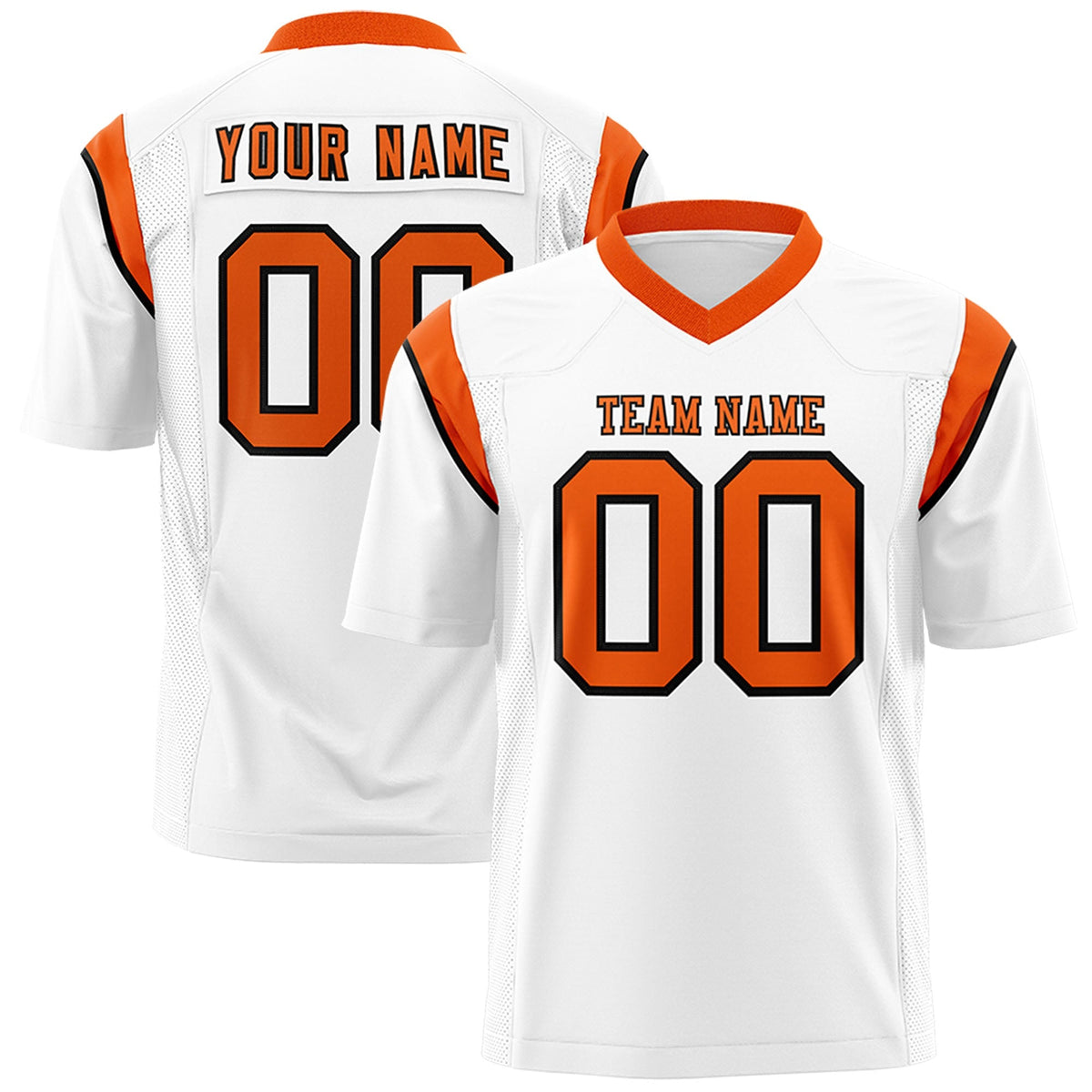 Custom White Orange Personalized Shoulder Cut Two-Tone Authentic American Football Jersey