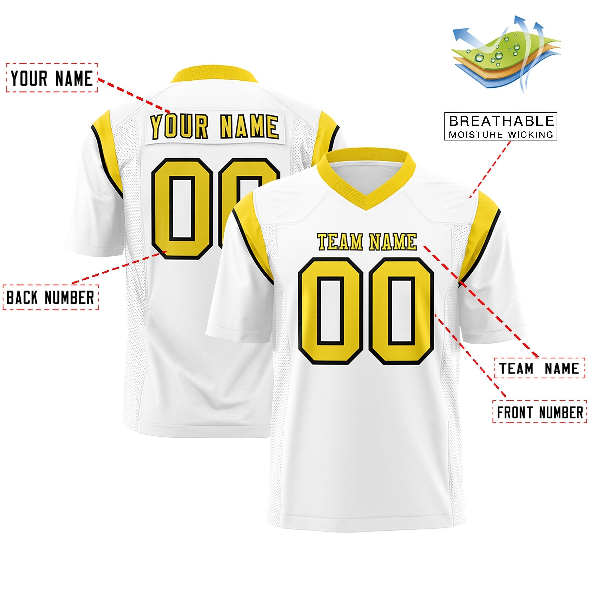 Custom White Gold Personalized Shoulder Cut Two-Tone Authentic American Football Jersey