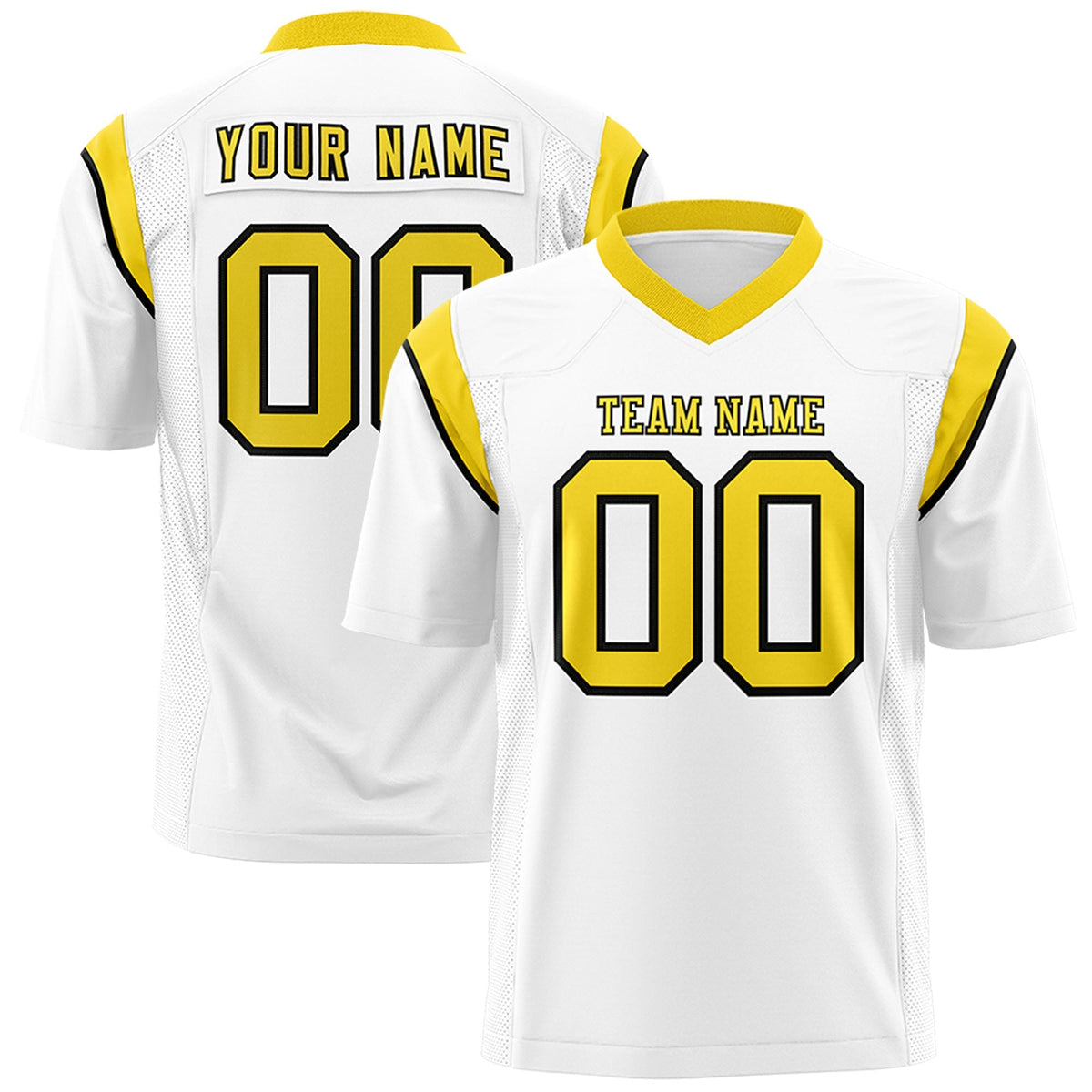 Custom White Gold Personalized Shoulder Cut Two-Tone Authentic American Football Jersey