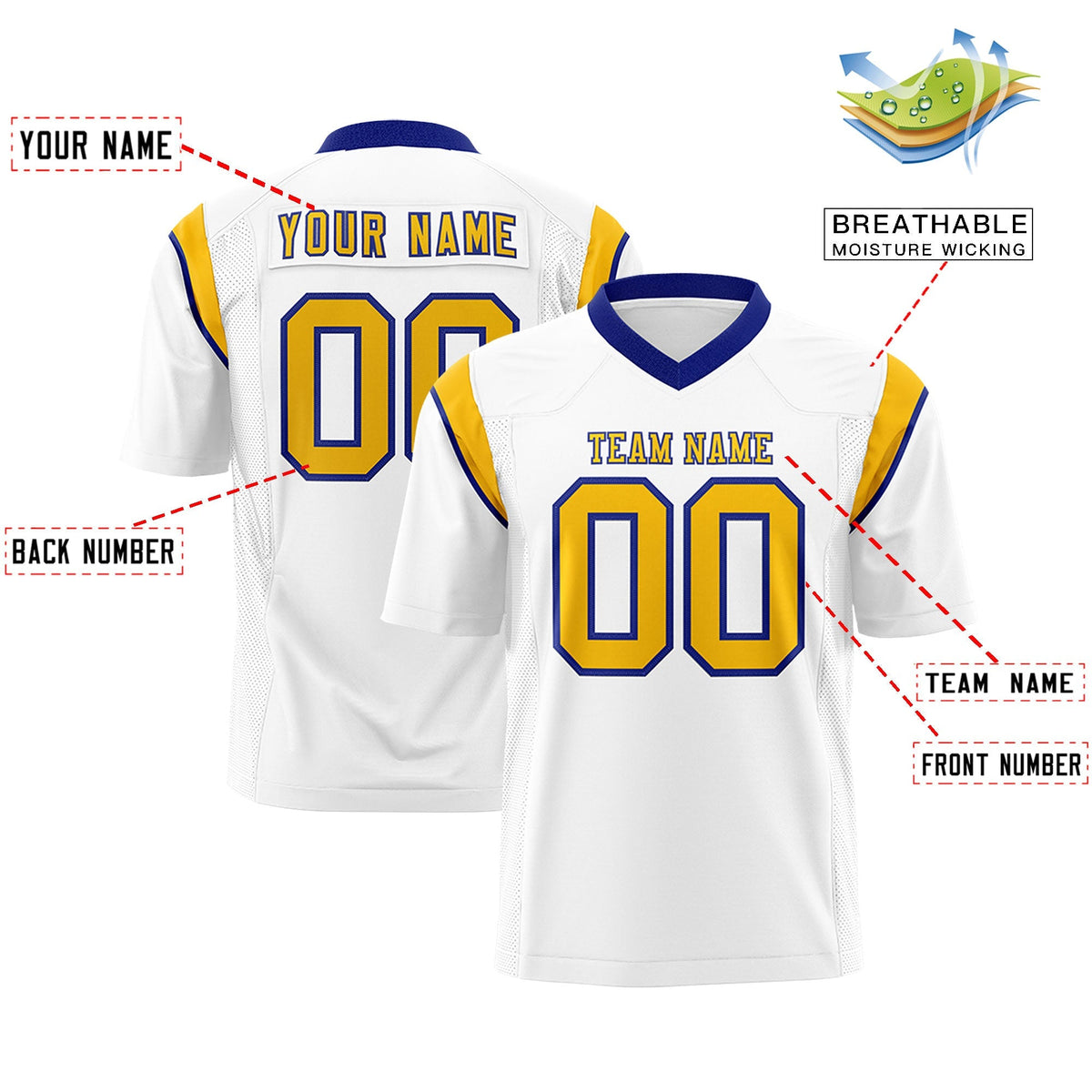 Custom White Yellow Personalized Shoulder Cut Two-Tone Authentic American Football Jersey