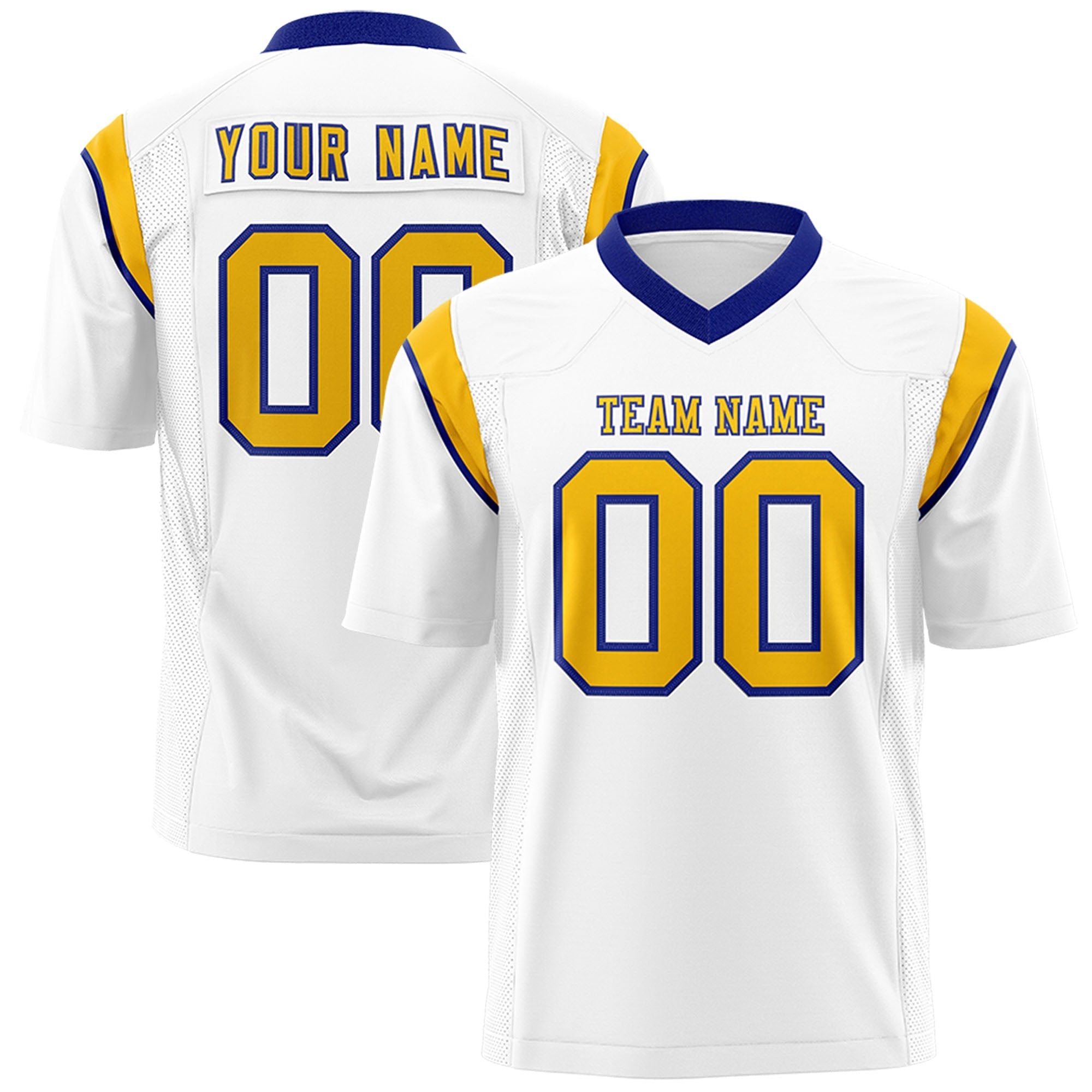 Custom White Yellow Personalized Shoulder Cut Two-Tone Authentic American Football Jersey