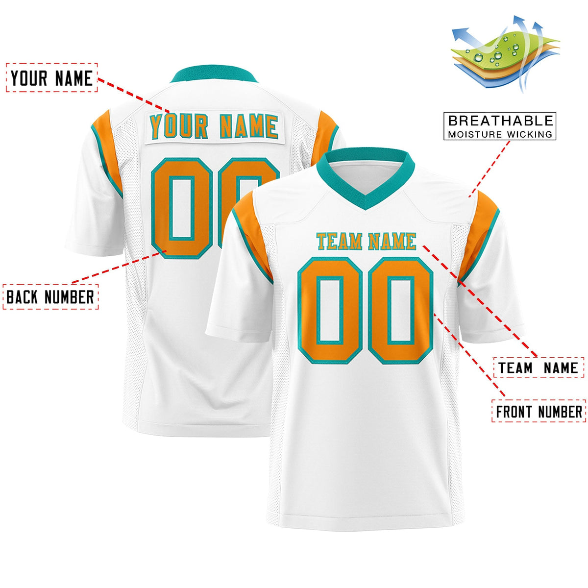 Custom White Gold Orange Personalized Shoulder Cut Two-Tone Authentic American Football Jersey