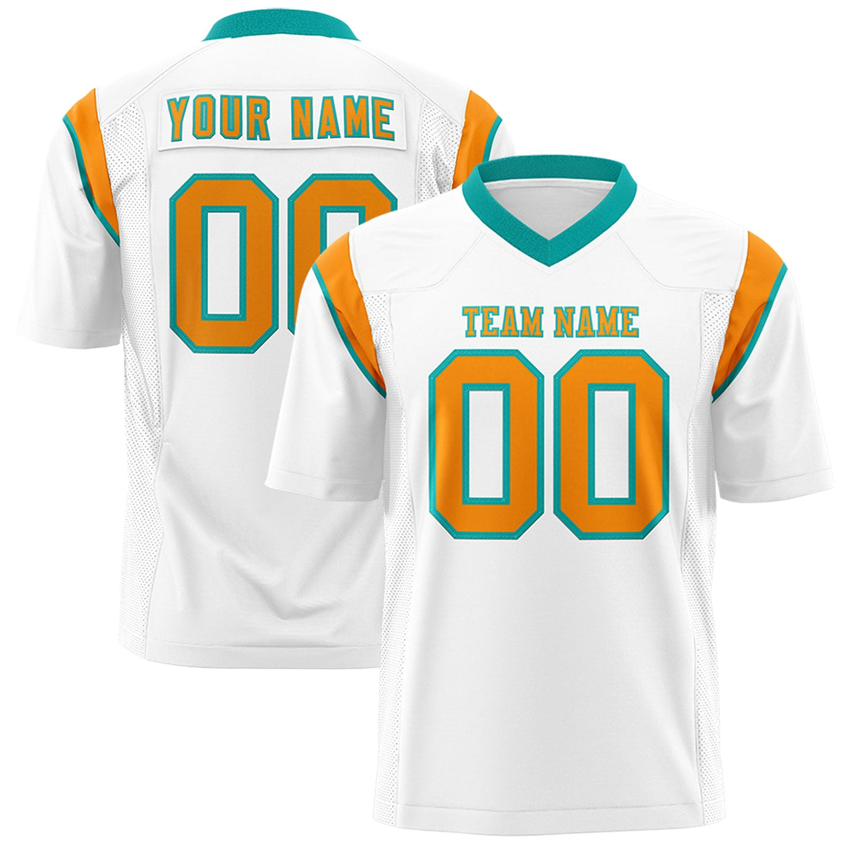 Custom White Gold Orange Personalized Shoulder Cut Two-Tone Authentic American Football Jersey