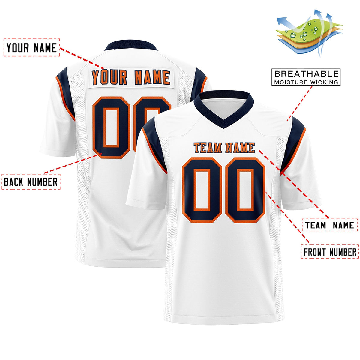 Custom White Navy Personalized Shoulder Cut Two-Tone Authentic American Football Jersey