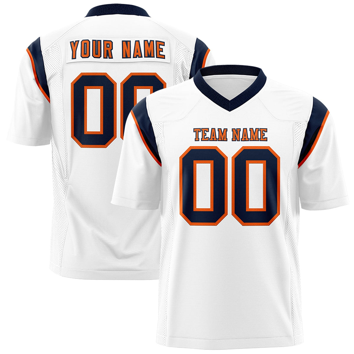 Custom White Navy Personalized Shoulder Cut Two-Tone Authentic American Football Jersey
