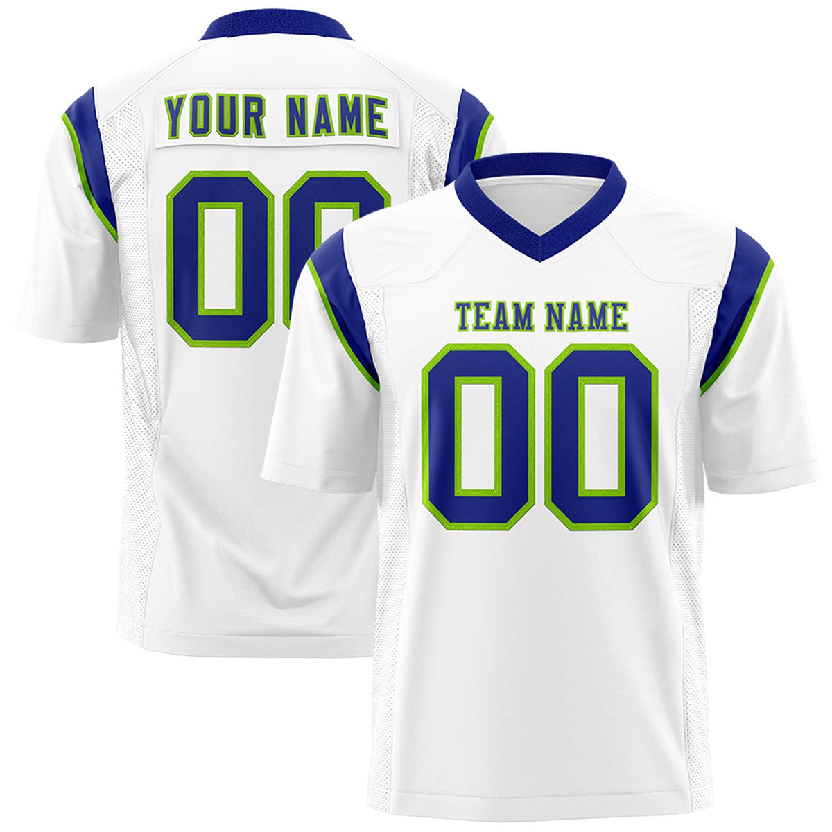 Custom White Neon Green Personalized Shoulder Cut Two-Tone Authentic American Football Jersey