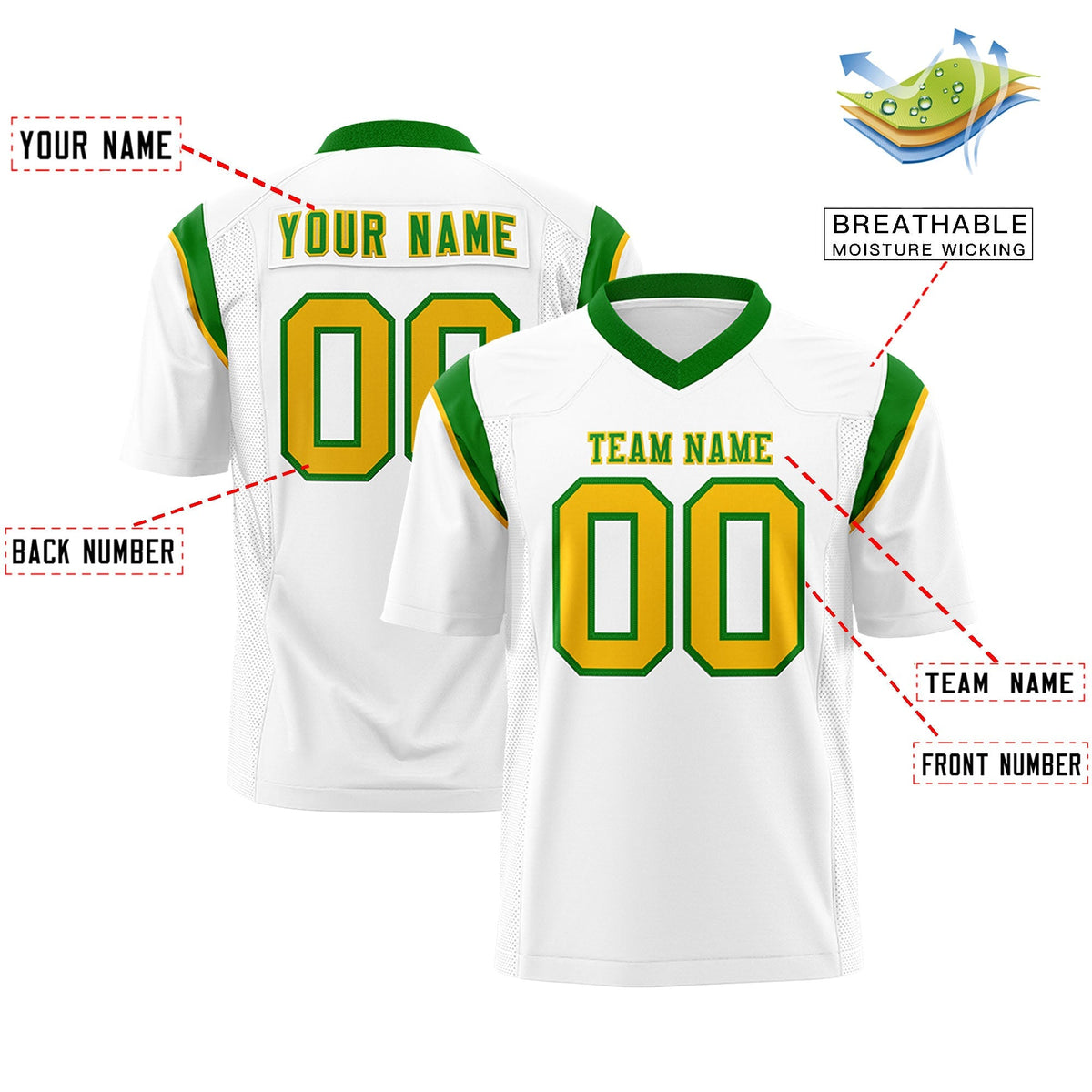 Custom White Kelly Green Personalized Shoulder Cut Two-Tone Authentic American Football Jersey